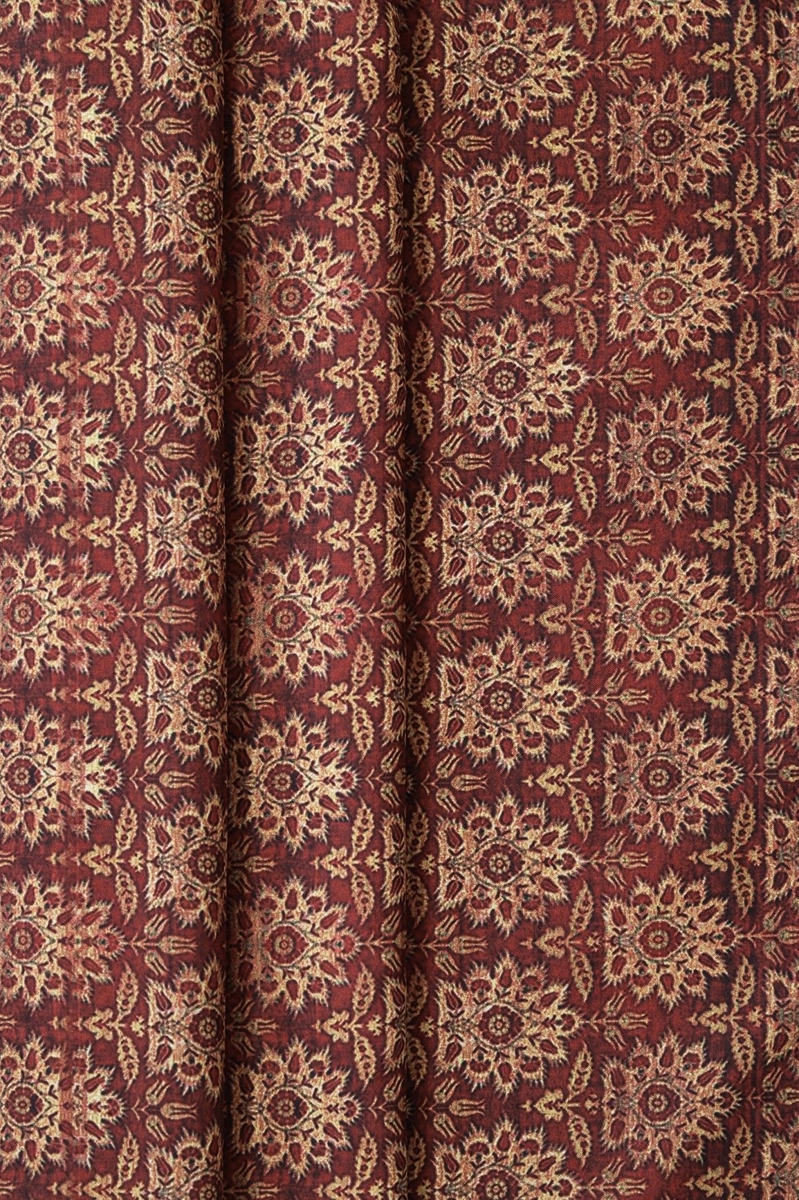 Maroon And Cream Floral Pattern Digital Print On Mix Polyester Fabric - doeraa