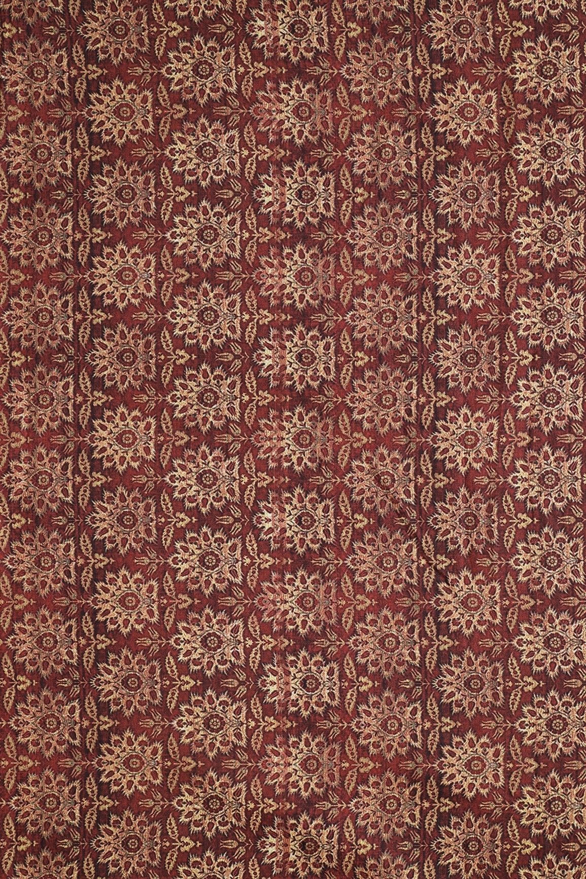 Maroon And Cream Floral Pattern Digital Print On Mix Polyester Fabric - doeraa