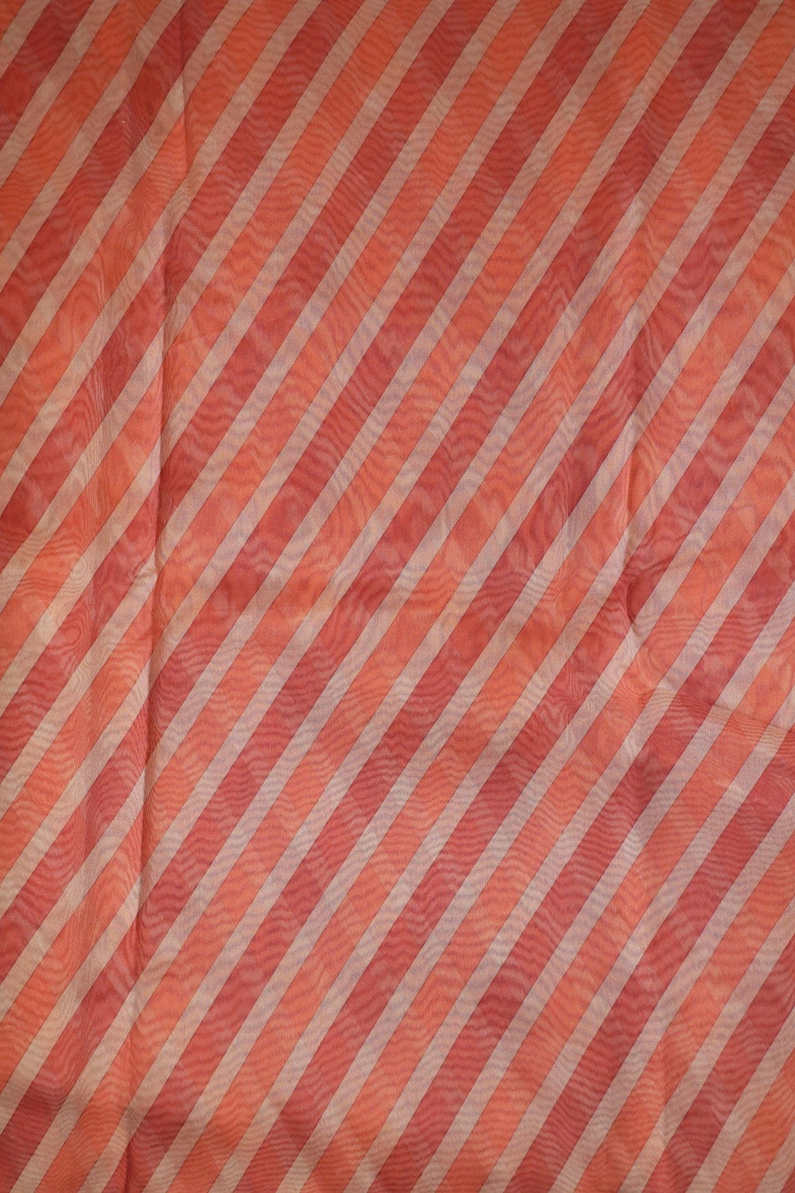 Maroon And Orange Stripes Digital Print On Organza Fabric - doeraa