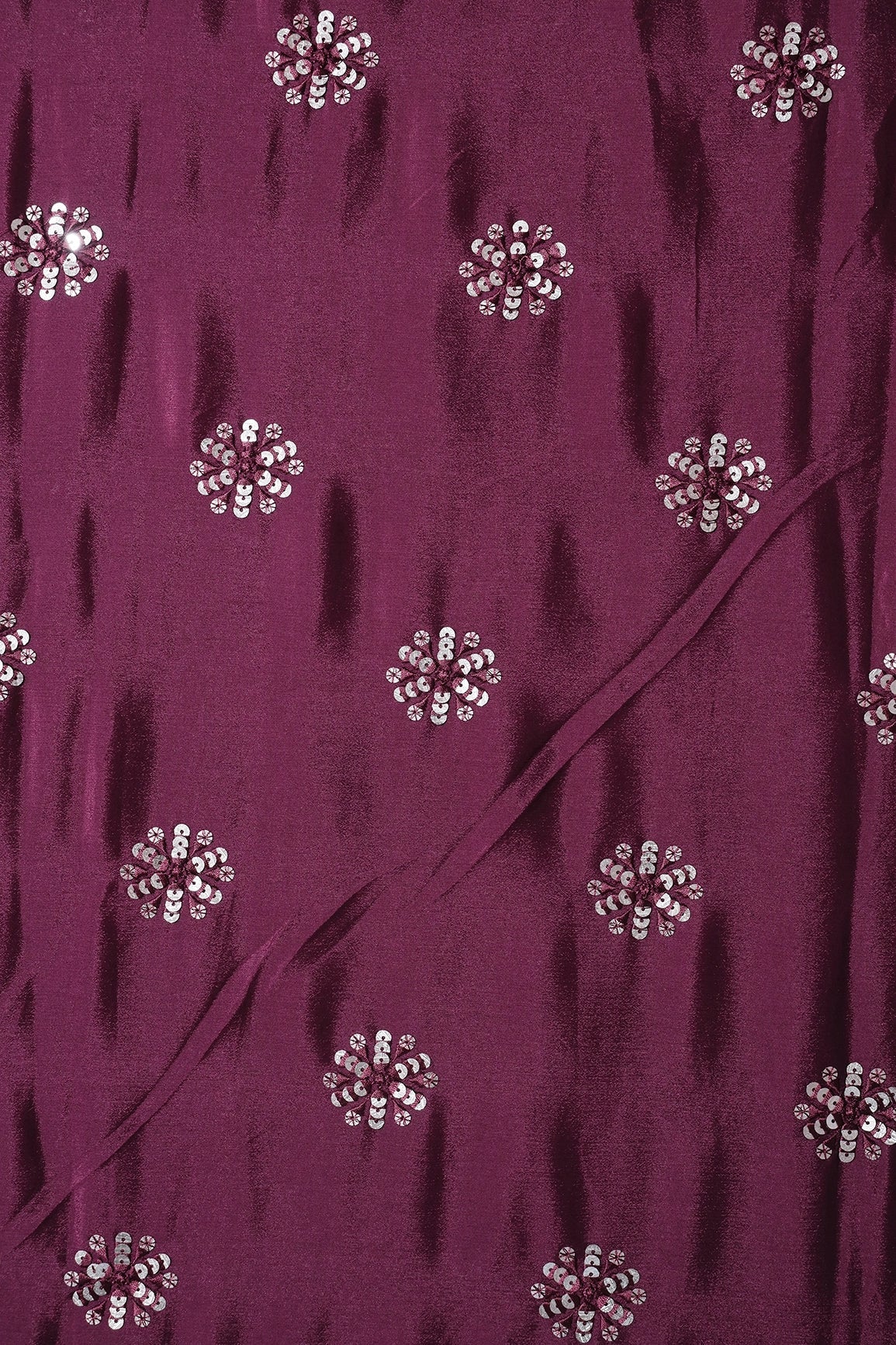 Maroon Thread With Gold Sequins Floral Butta Embroidery Work On Maroon Chinnon Chiffon Fabric - doeraa