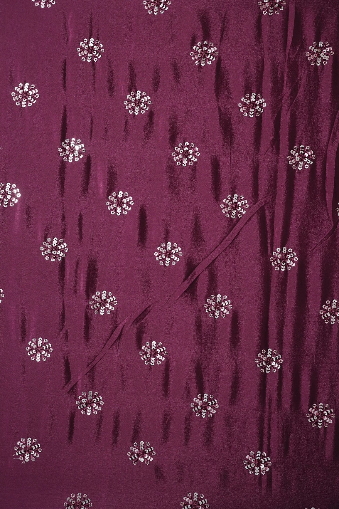 Maroon Thread With Gold Sequins Floral Butta Embroidery Work On Maroon Chinnon Chiffon Fabric - doeraa