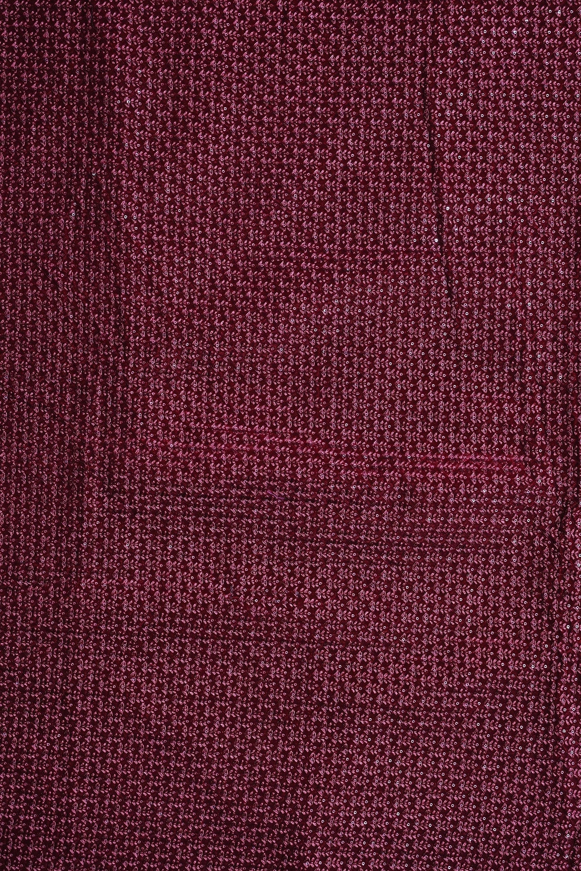 Maroon Thread With Sequins Small Floral Embroidery Work On Maroon Velvet Fabric - doeraa