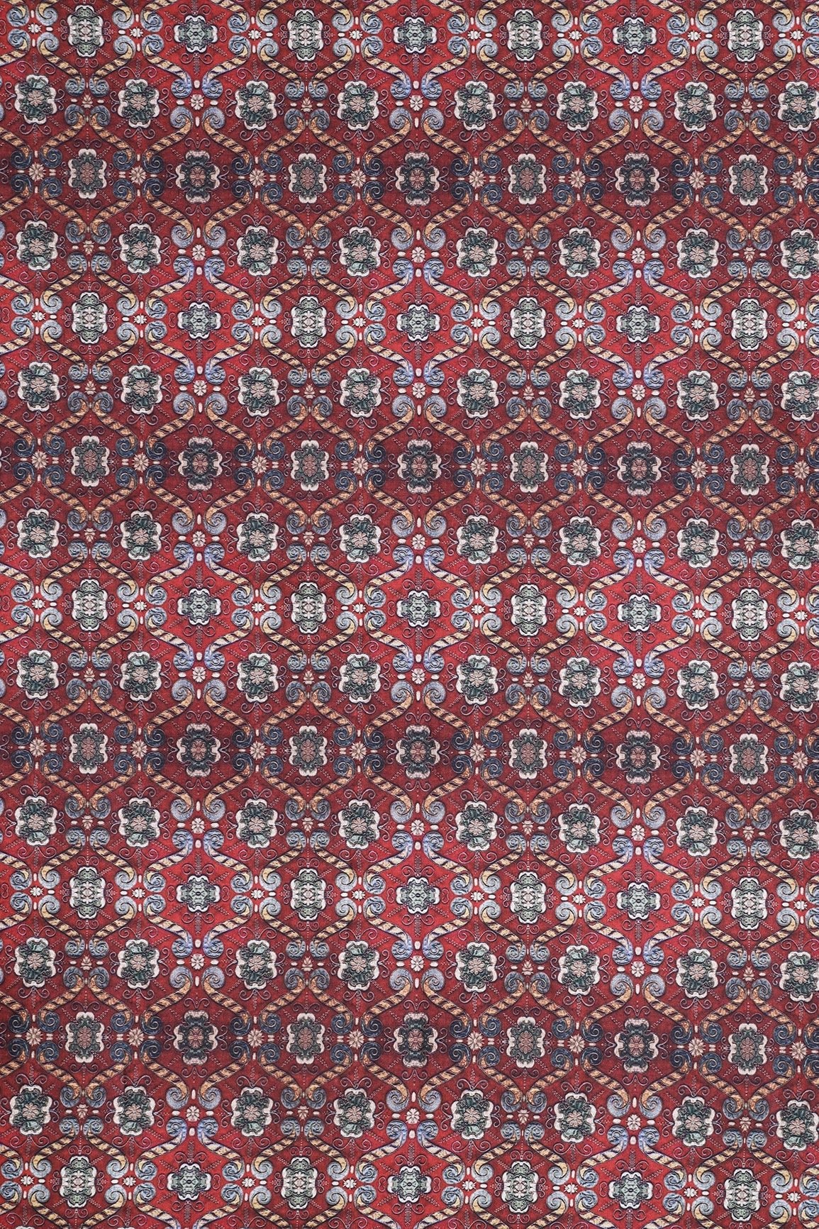 Maroon Trellis Pattern Digital Print On Mix Polyester Fabric - doeraa