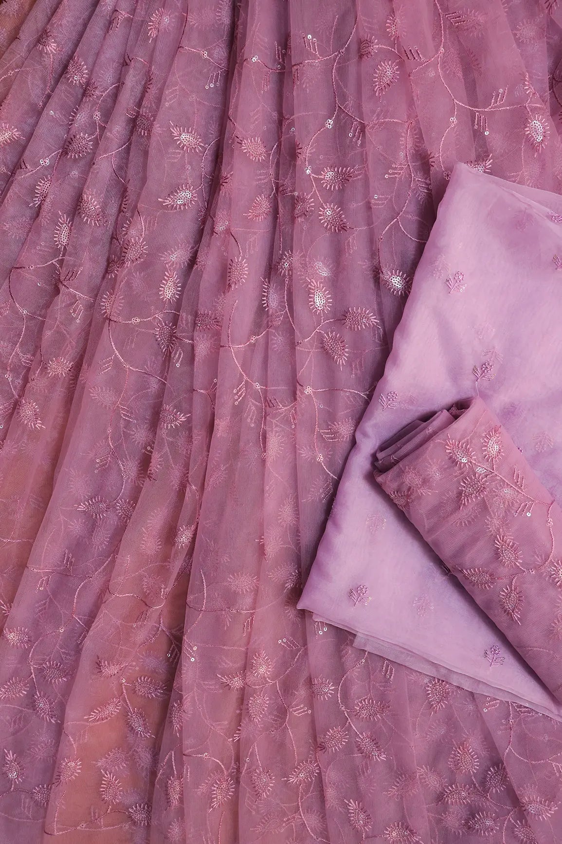 Mauve And Lavender Unstitched Lehenga Set Fabric (3 Piece) - doeraa