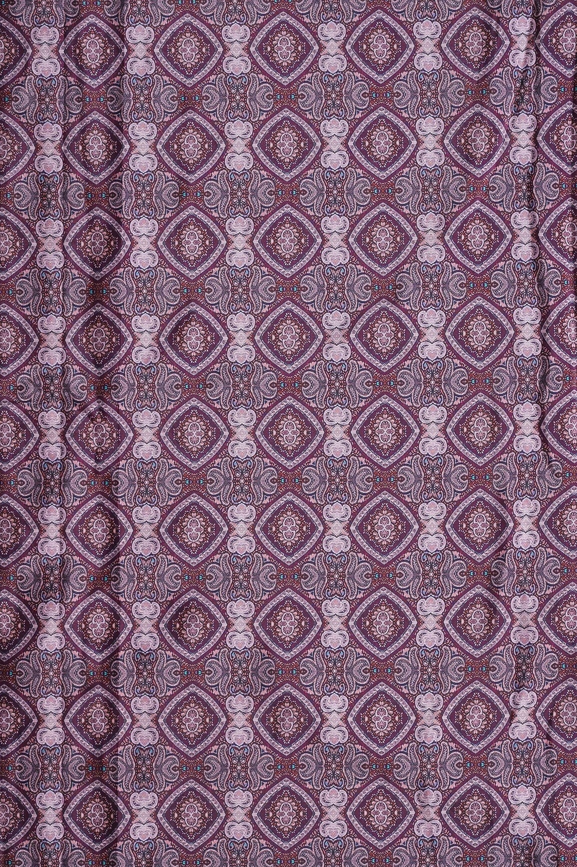 Mauve Traditional Pattern Digital Print On Wine French Crepe Fabric - doeraa