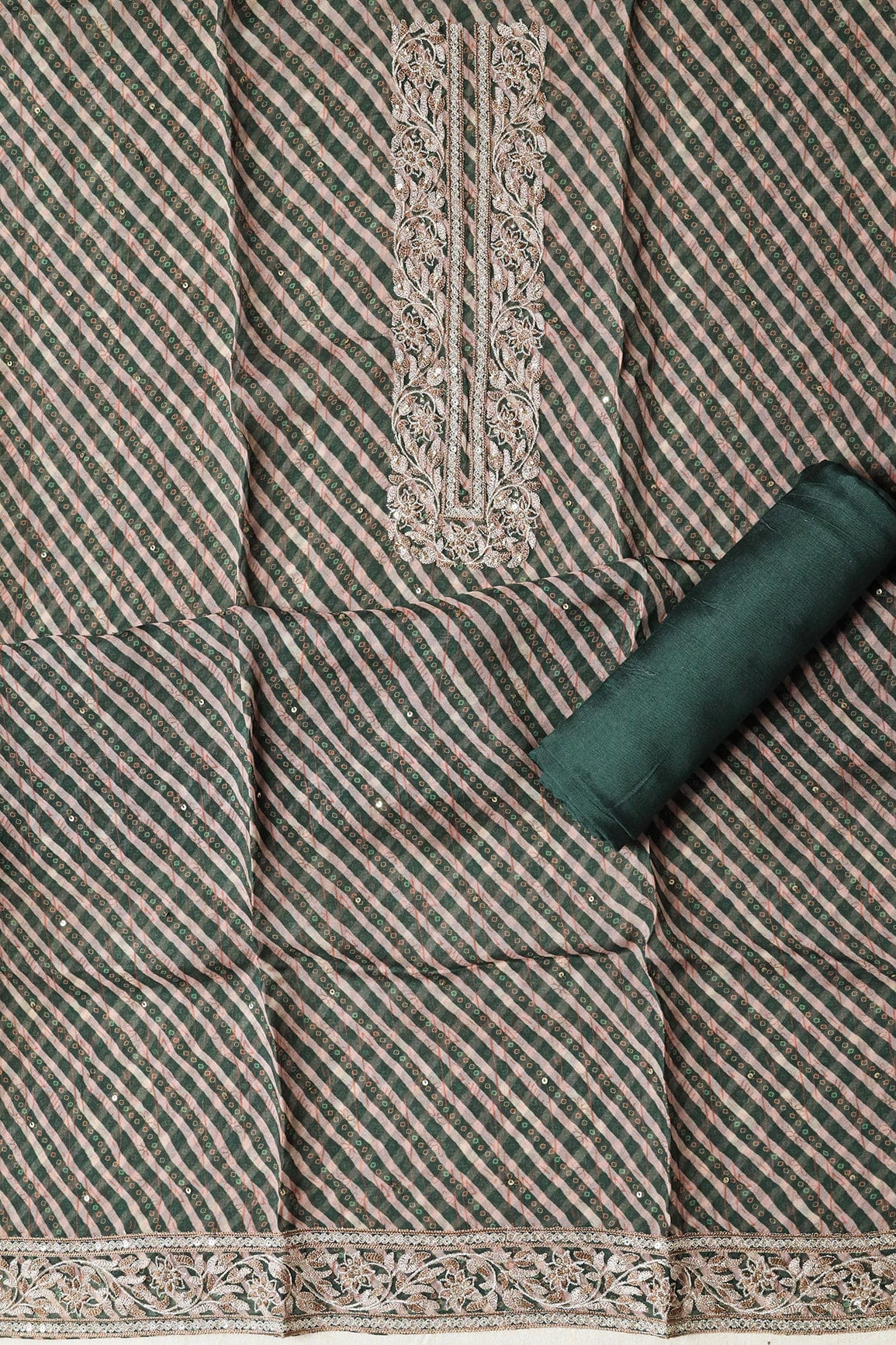 Mehendi Green Semi Stitched Pure Organza Suit Set (3 piece) - doeraa