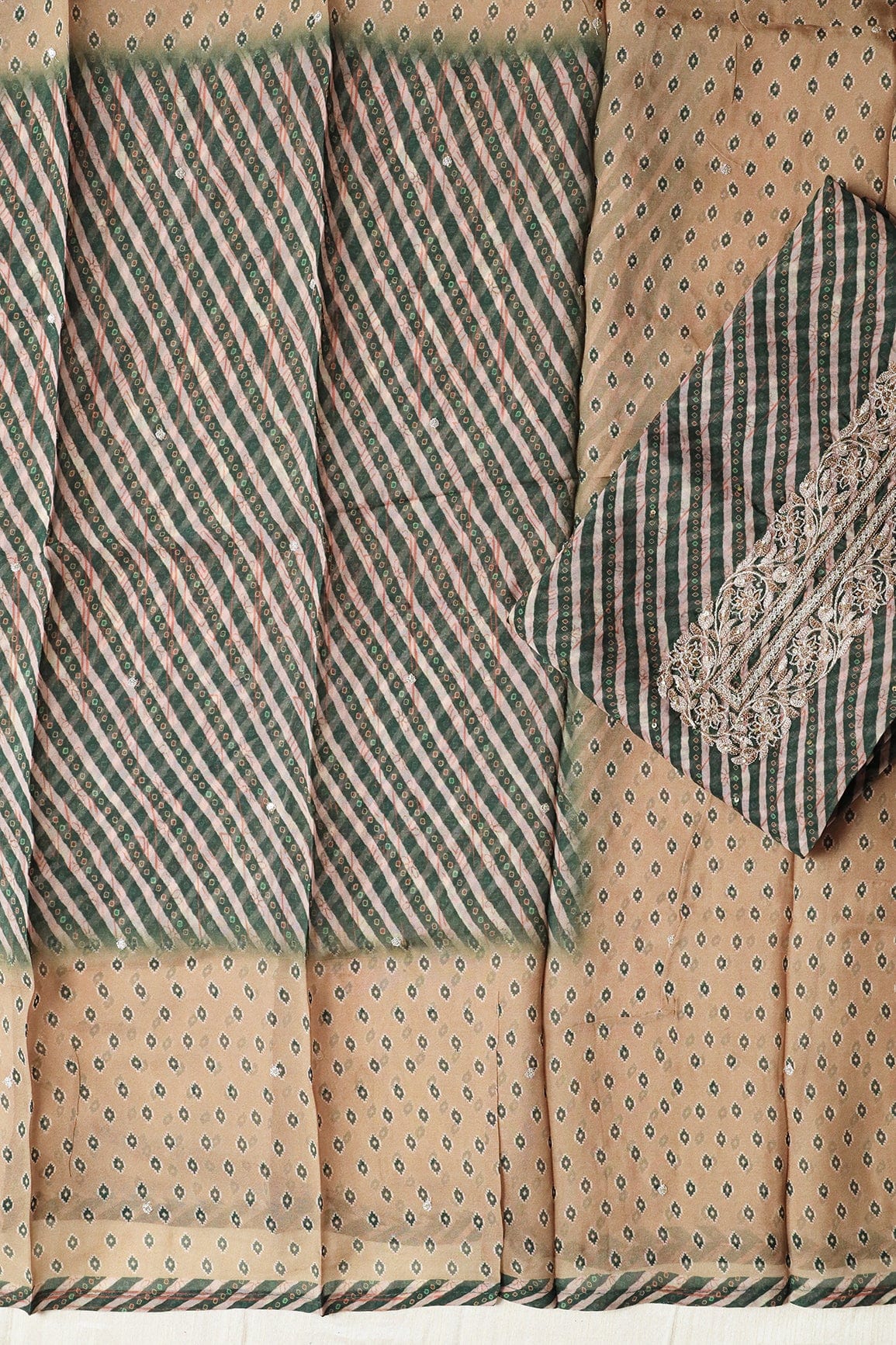 Mehendi Green Semi Stitched Pure Organza Suit Set (3 piece) - doeraa