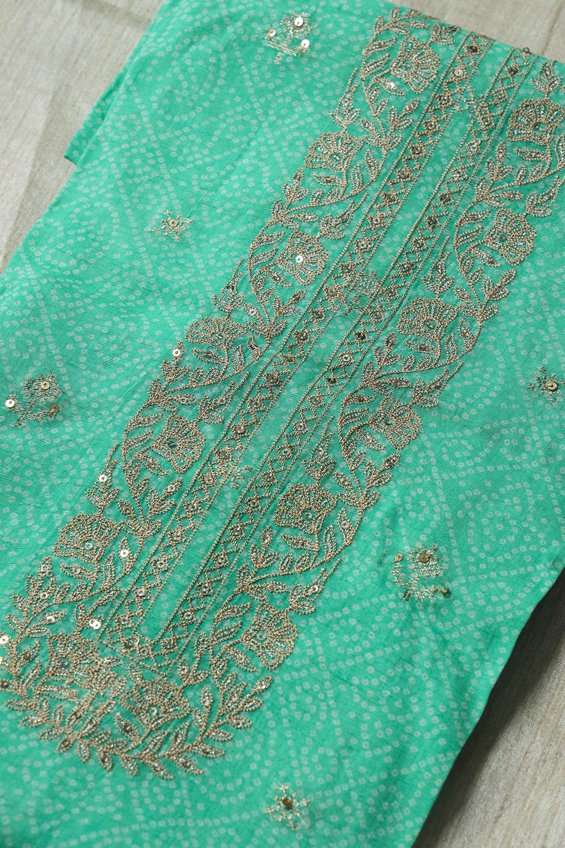 Mint Green Semi Stitched Pure Linen Jacquard Suit Set (3 piece) - doeraa