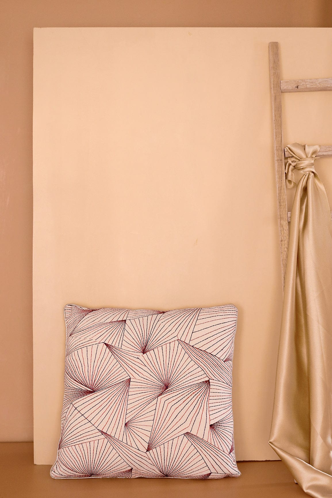 Modern Art Embroidery on off white cotton Cushion Cover (16*16 inches) - doeraa