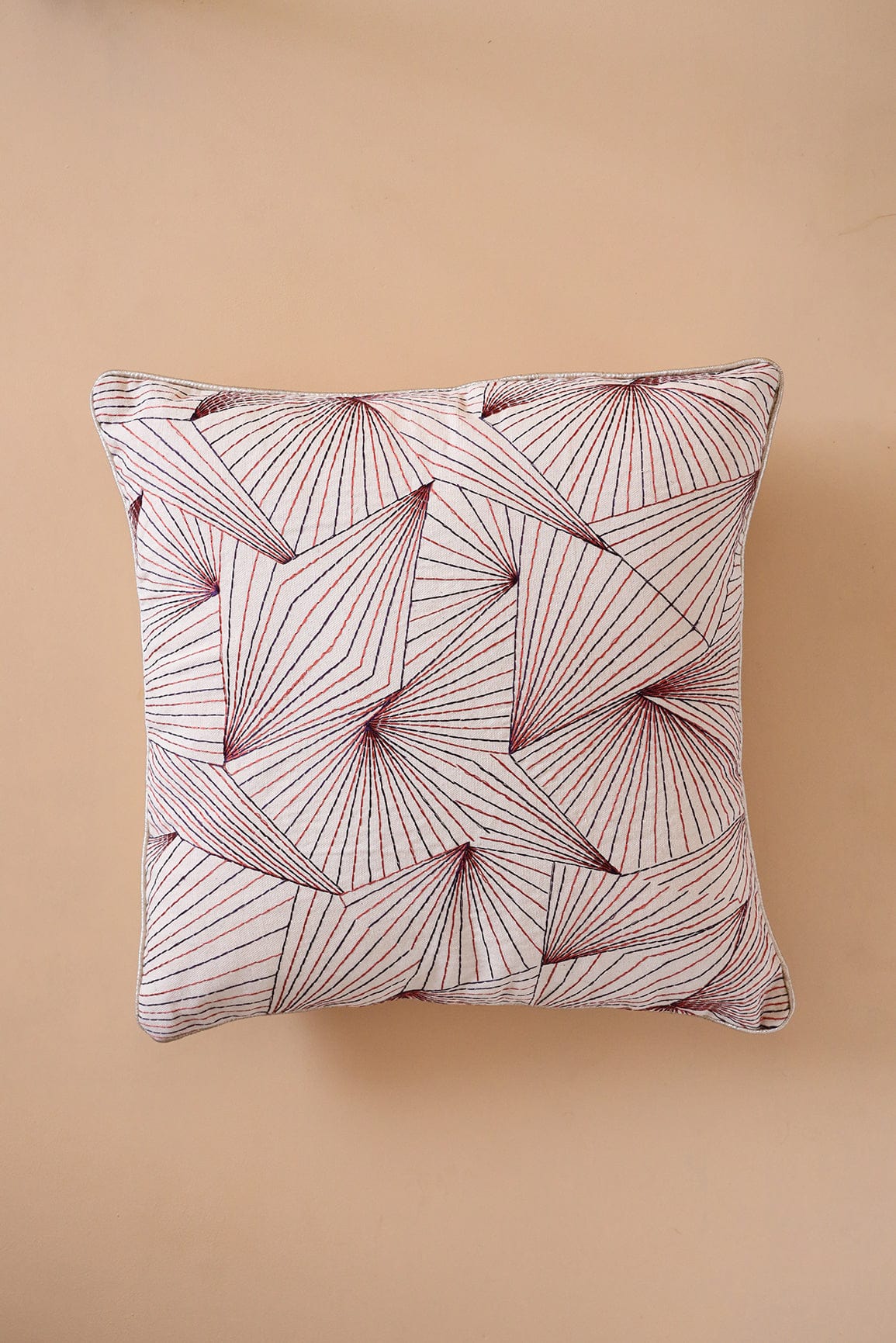 Modern Art Embroidery on off white cotton Cushion Cover (16*16 inches) - doeraa