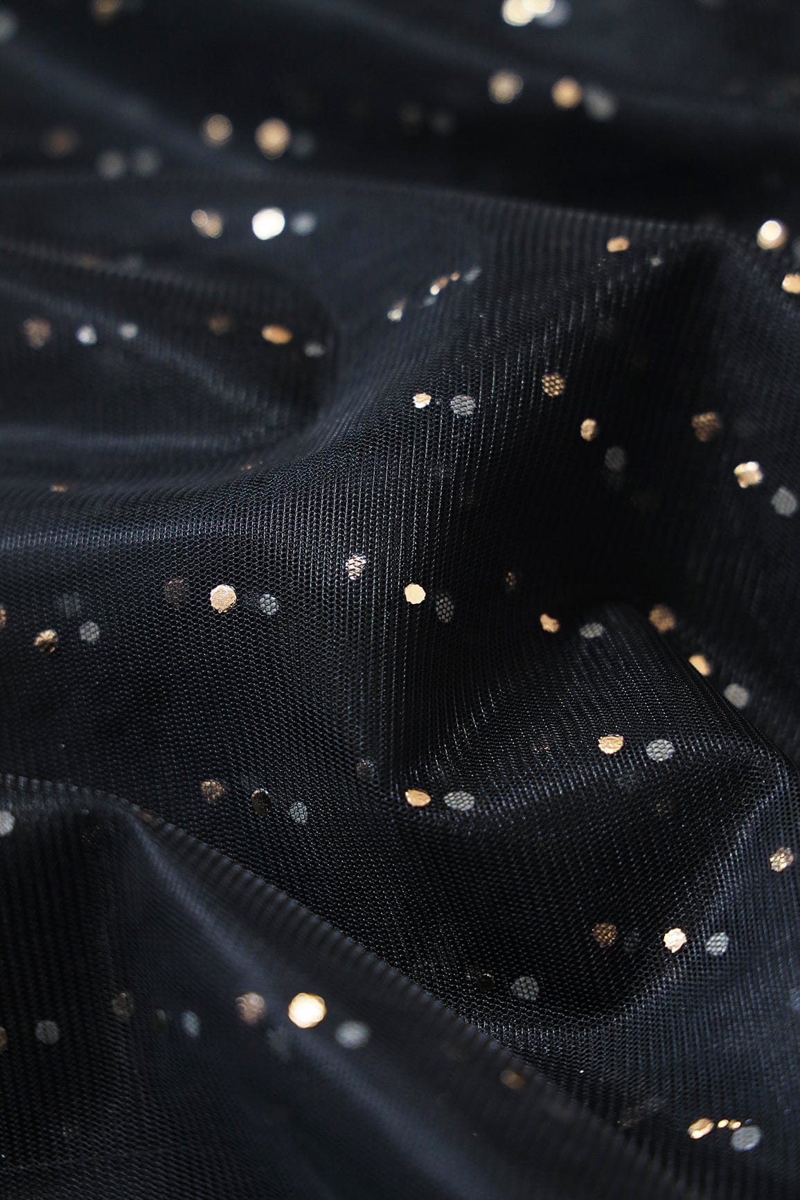 Mukaish Work On Black Soft Net Fabric - doeraa