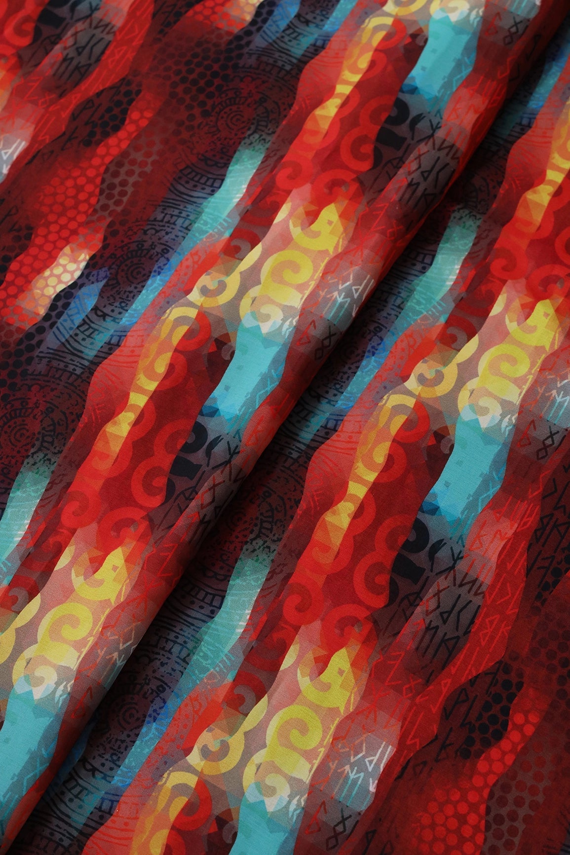 Multi Color Abstract Pattern Digital Print On Mix Polyester Fabric - doeraa