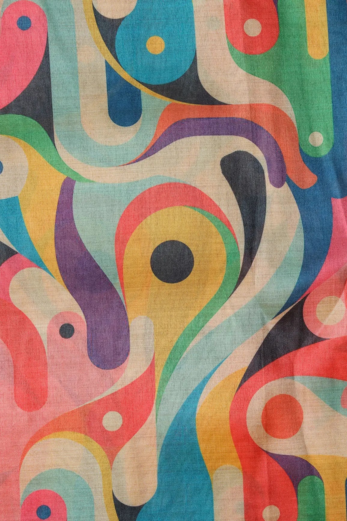 Multi Color Abstract Pattern Digital Print On Mulberry Silk Fabric - doeraa