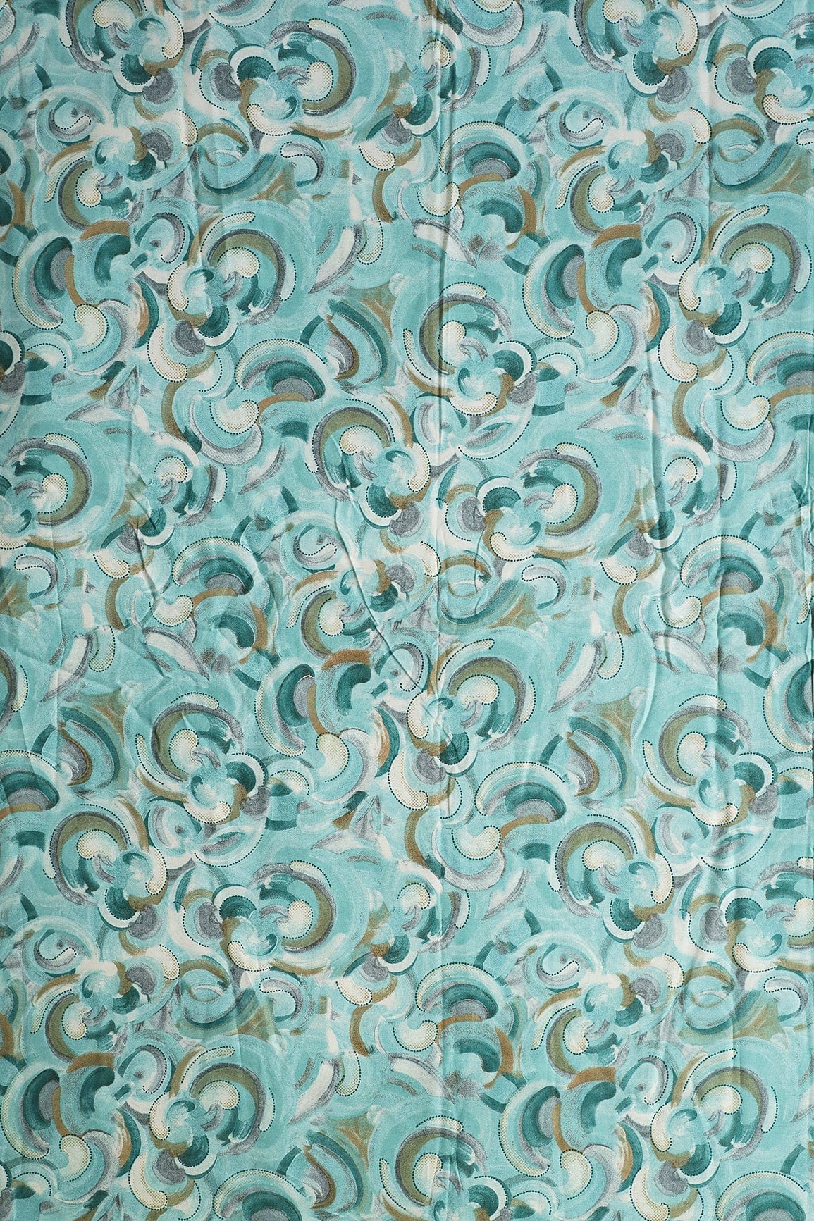 Multi Color Abstract Pattern With Foil Print On Teal Pure Rayon Fabric - doeraa