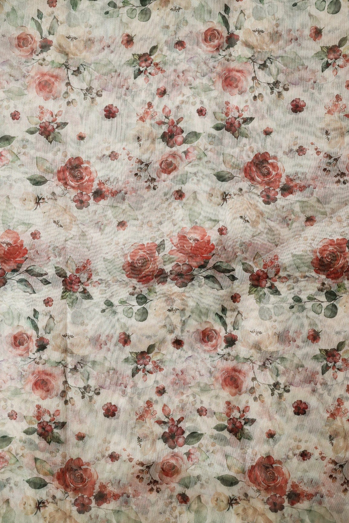 Multi Color Beautiful Floral Digital Print On Cream Organza Fabric - doeraa