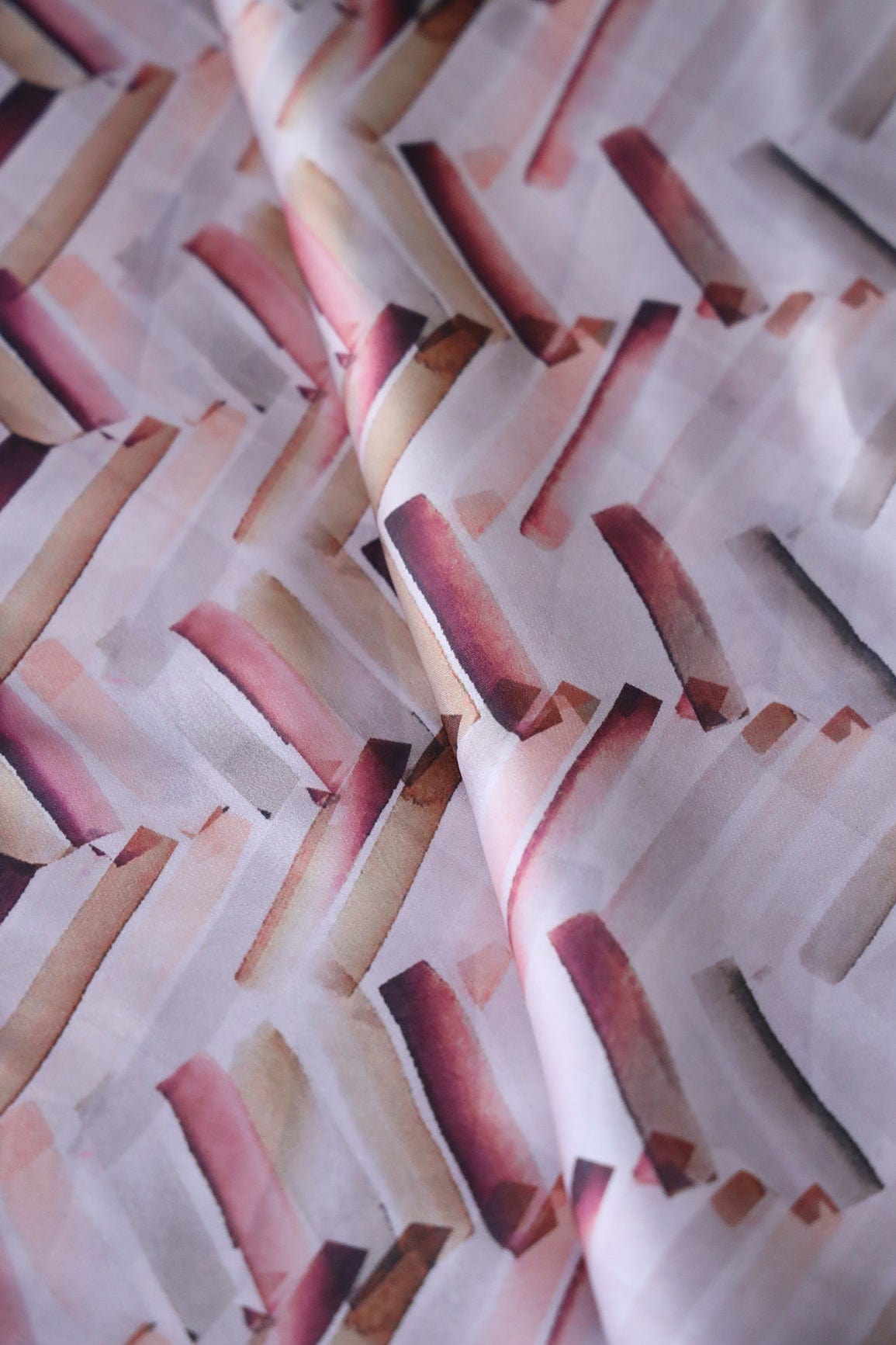 Multi Color Chevron Pattern Digital Print On White Georgette Satin Fabric - doeraa