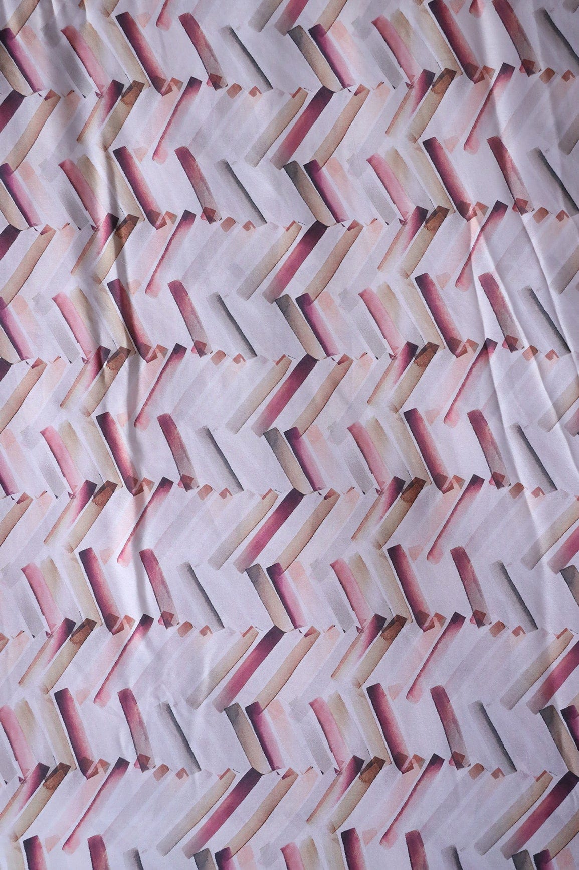 Multi Color Chevron Pattern Digital Print On White Georgette Satin Fabric - doeraa