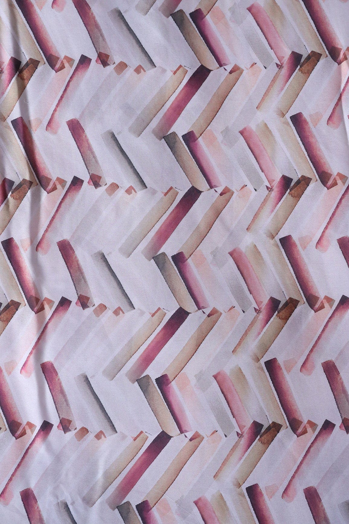 Multi Color Chevron Pattern Digital Print On White Georgette Satin Fabric - doeraa