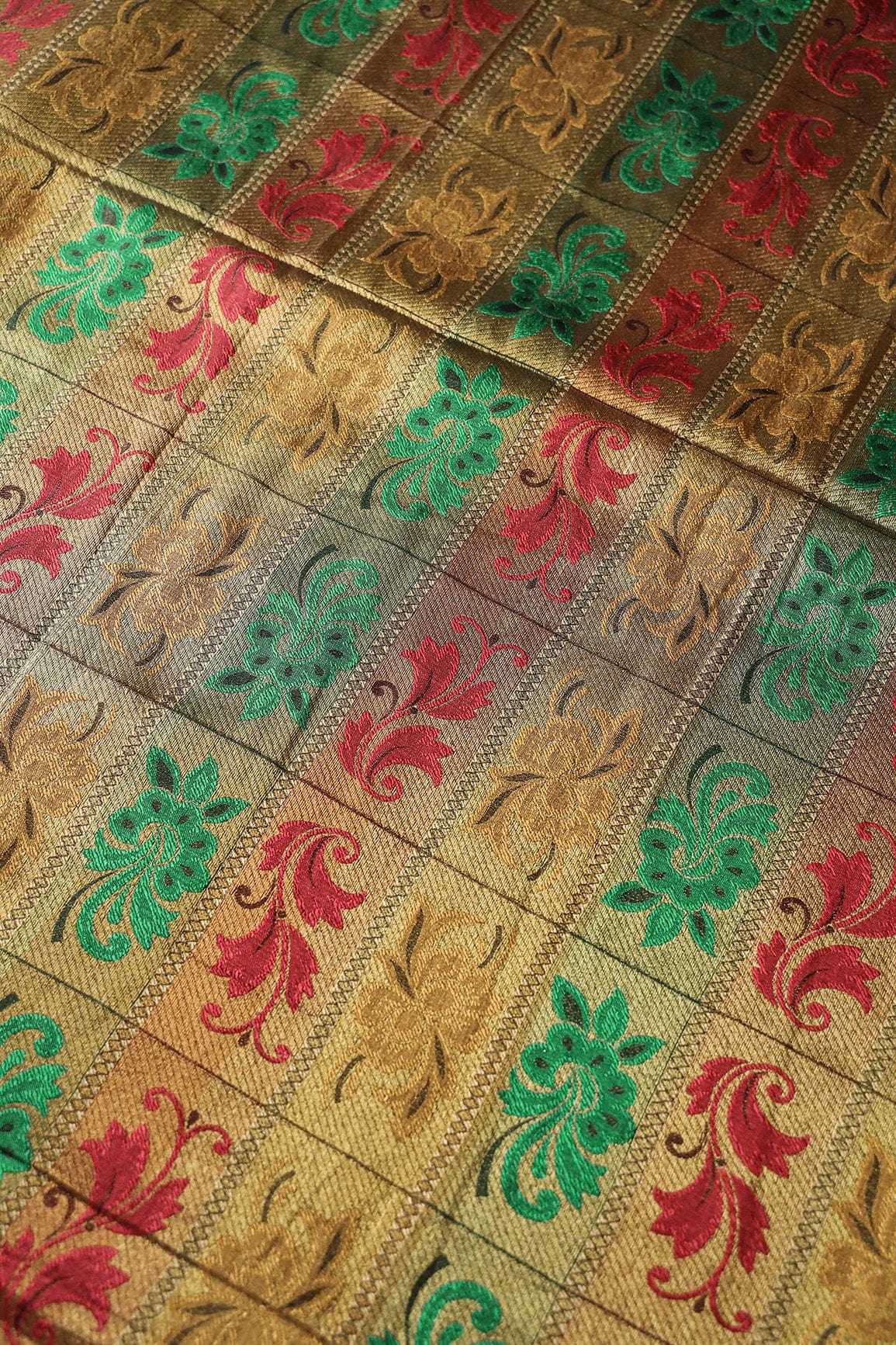 Multi Color Floral Banarasi Zari Jacquard Fabric - doeraa