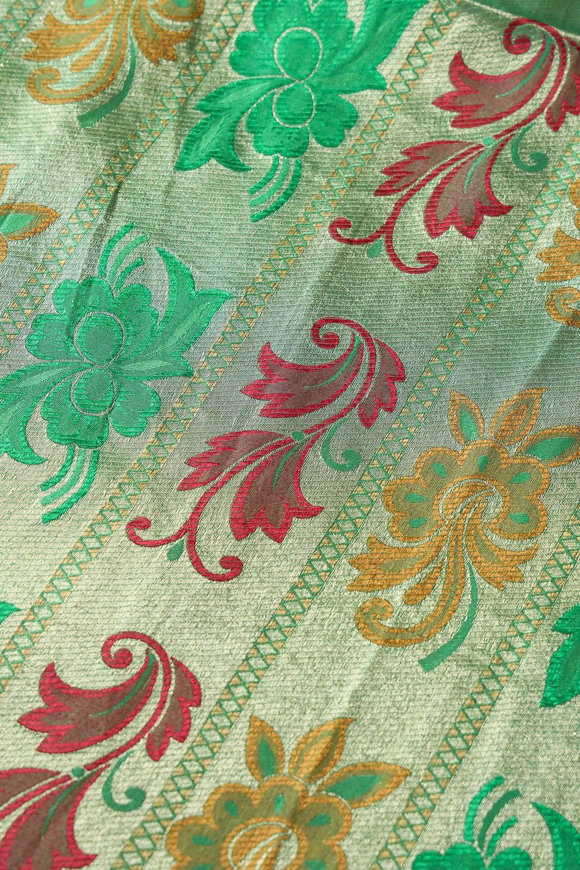 Multi Color Floral Banarasi Zari Jacquard Fabric - doeraa