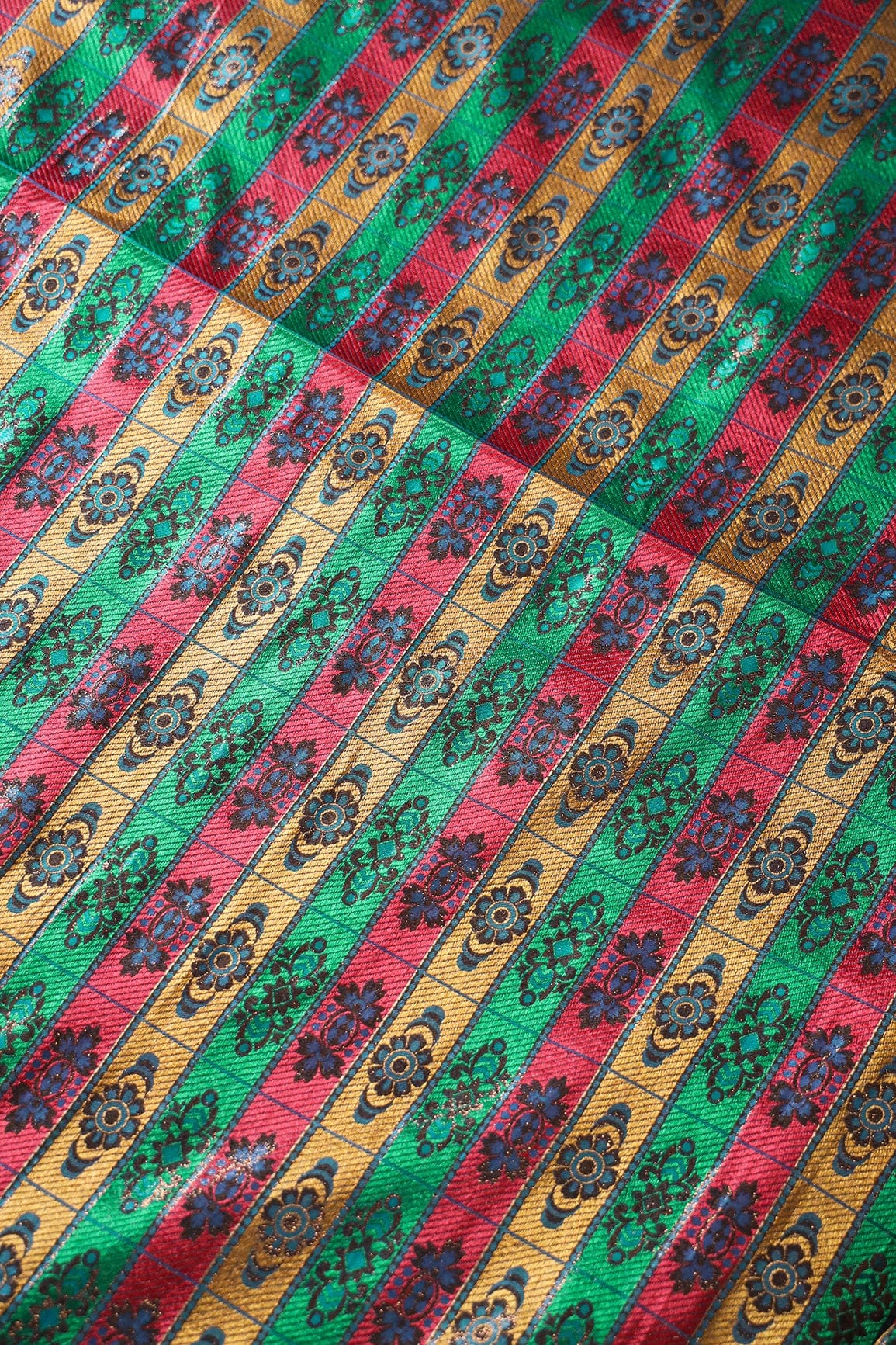 Multi Color Floral Banarasi Zari Jacquard Fabric - doeraa
