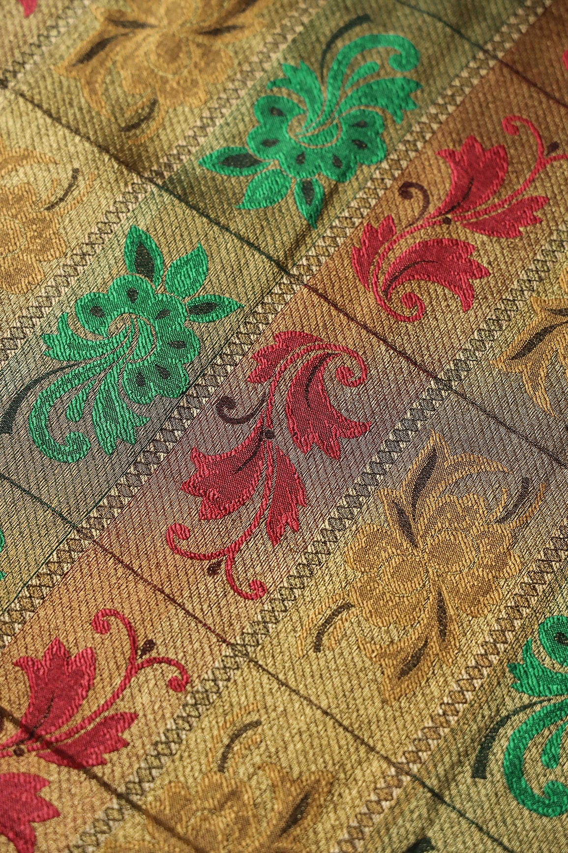 Multi Color Floral Banarasi Zari Jacquard Fabric - doeraa