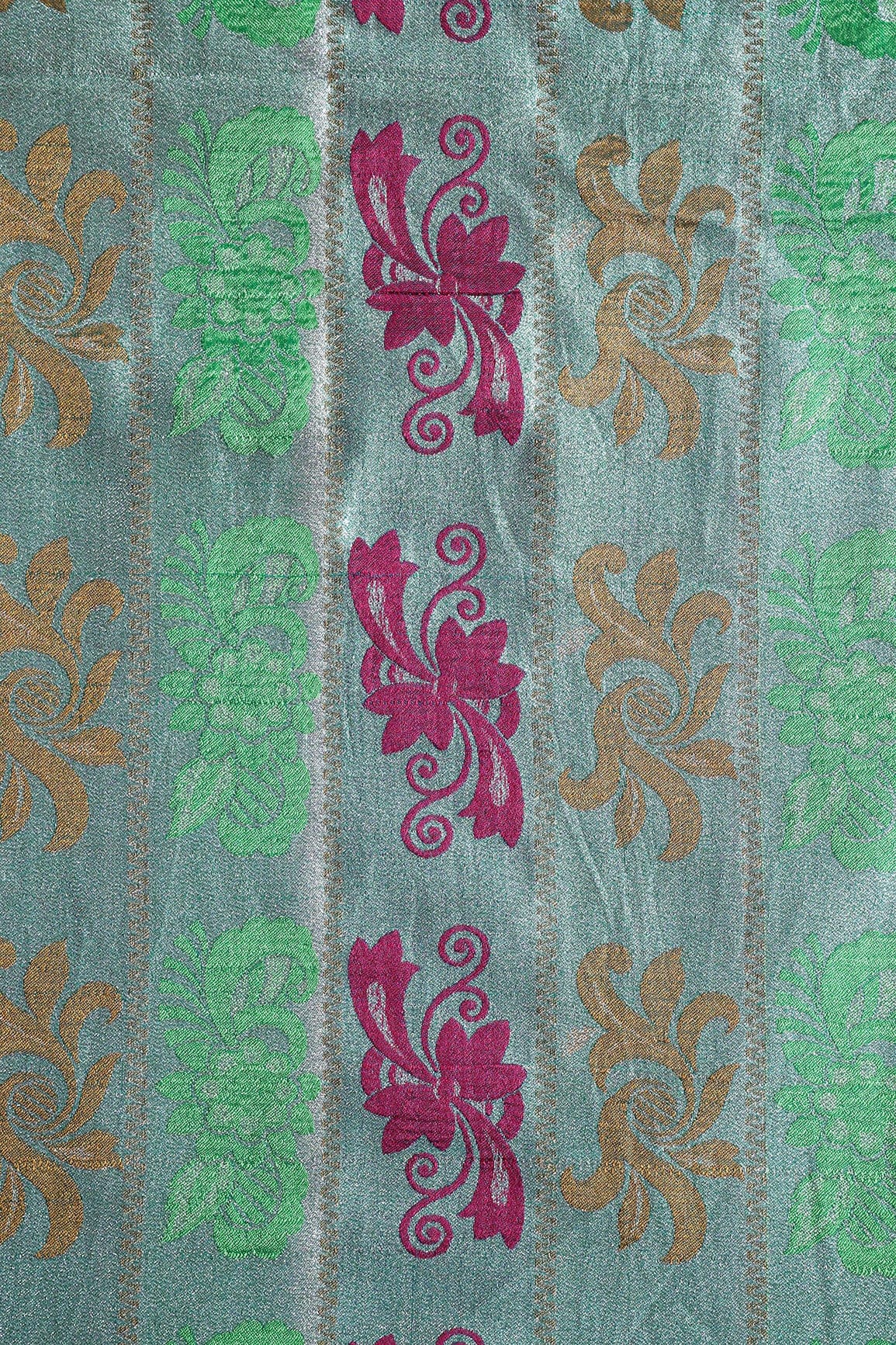 Multi Color Floral Banarasi Zari Jacquard Fabric - doeraa