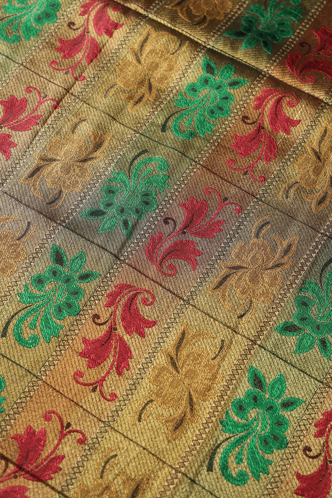 Multi Color Floral Banarasi Zari Jacquard Fabric - doeraa