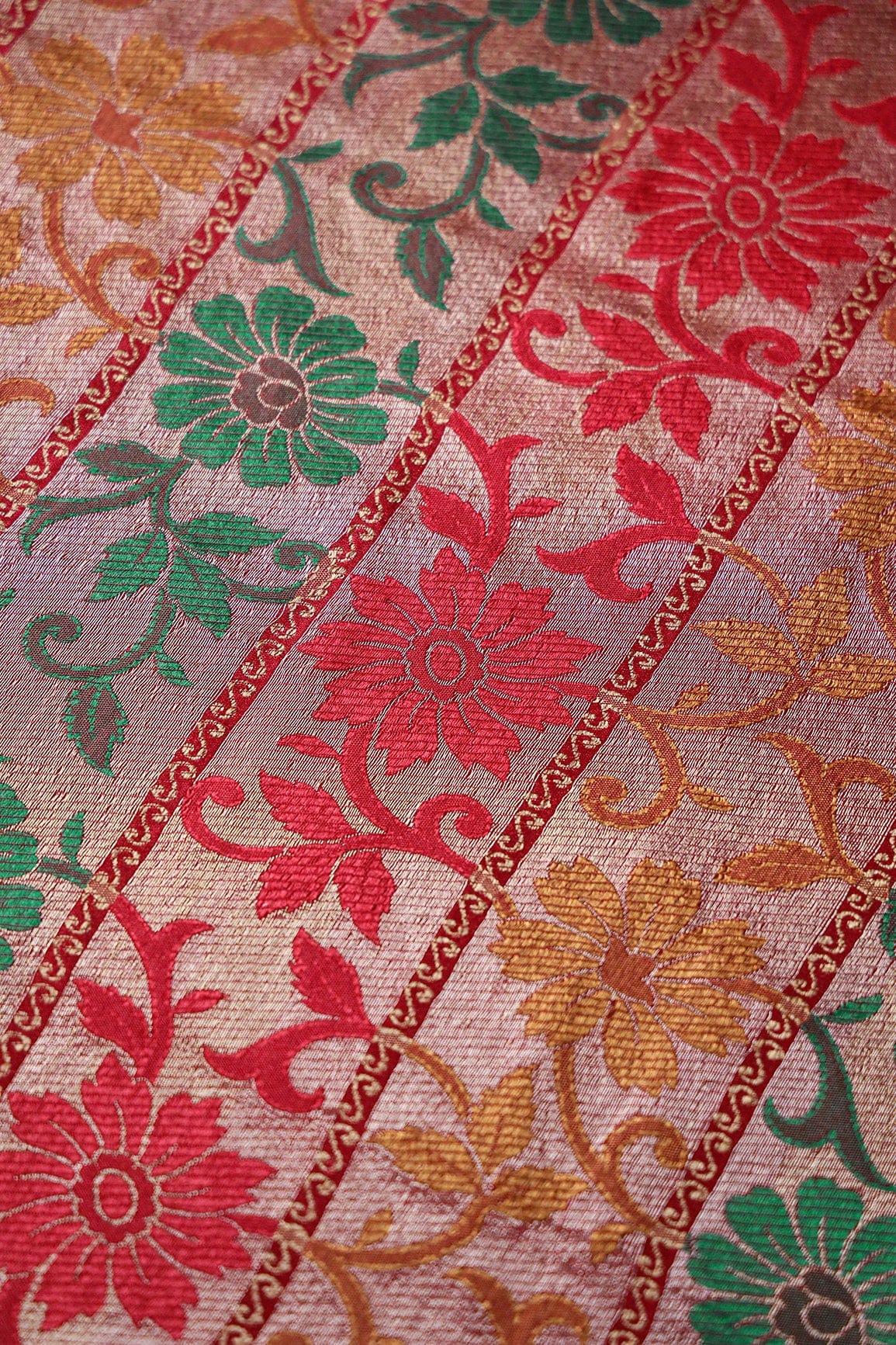 Multi Color Floral Banarasi Zari Jacquard Fabric - doeraa