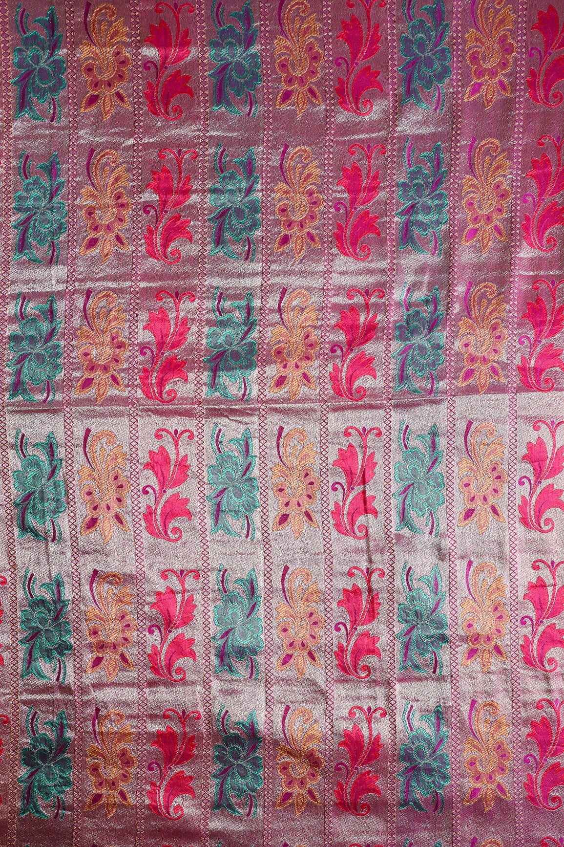 Multi Color Floral Banarasi Zari Jacquard Fabric - doeraa