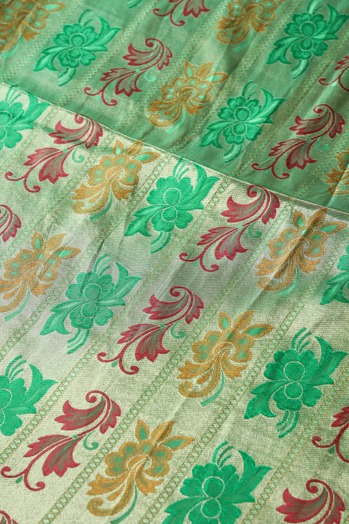 Multi Color Floral Banarasi Zari Jacquard Fabric - doeraa