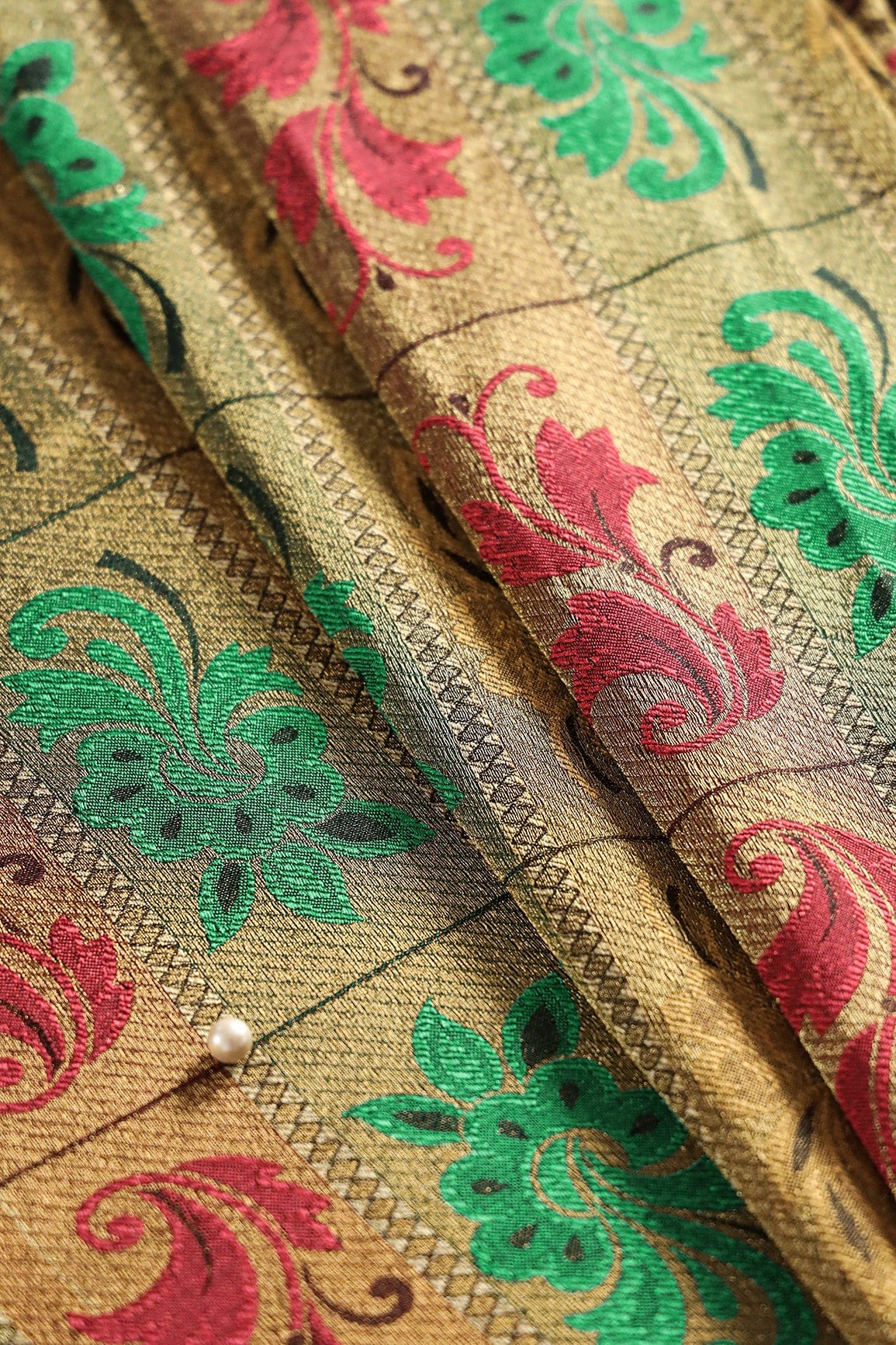 Multi Color Floral Banarasi Zari Jacquard Fabric - doeraa