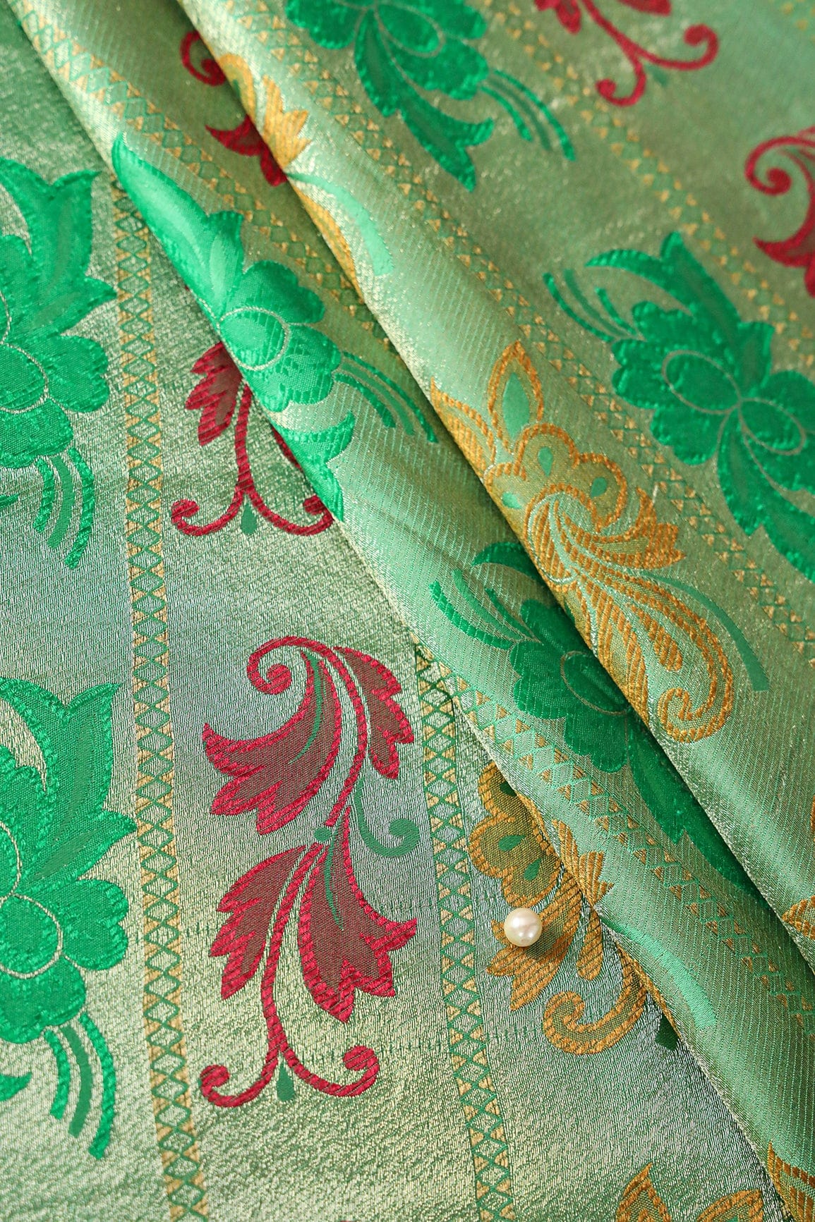 Multi Color Floral Banarasi Zari Jacquard Fabric - doeraa
