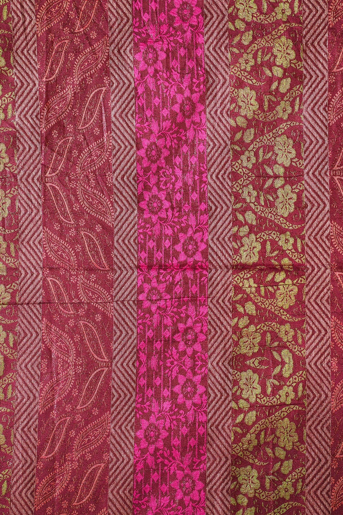 Multi Color Floral Banarasi Zari Jacquard Fabric - doeraa