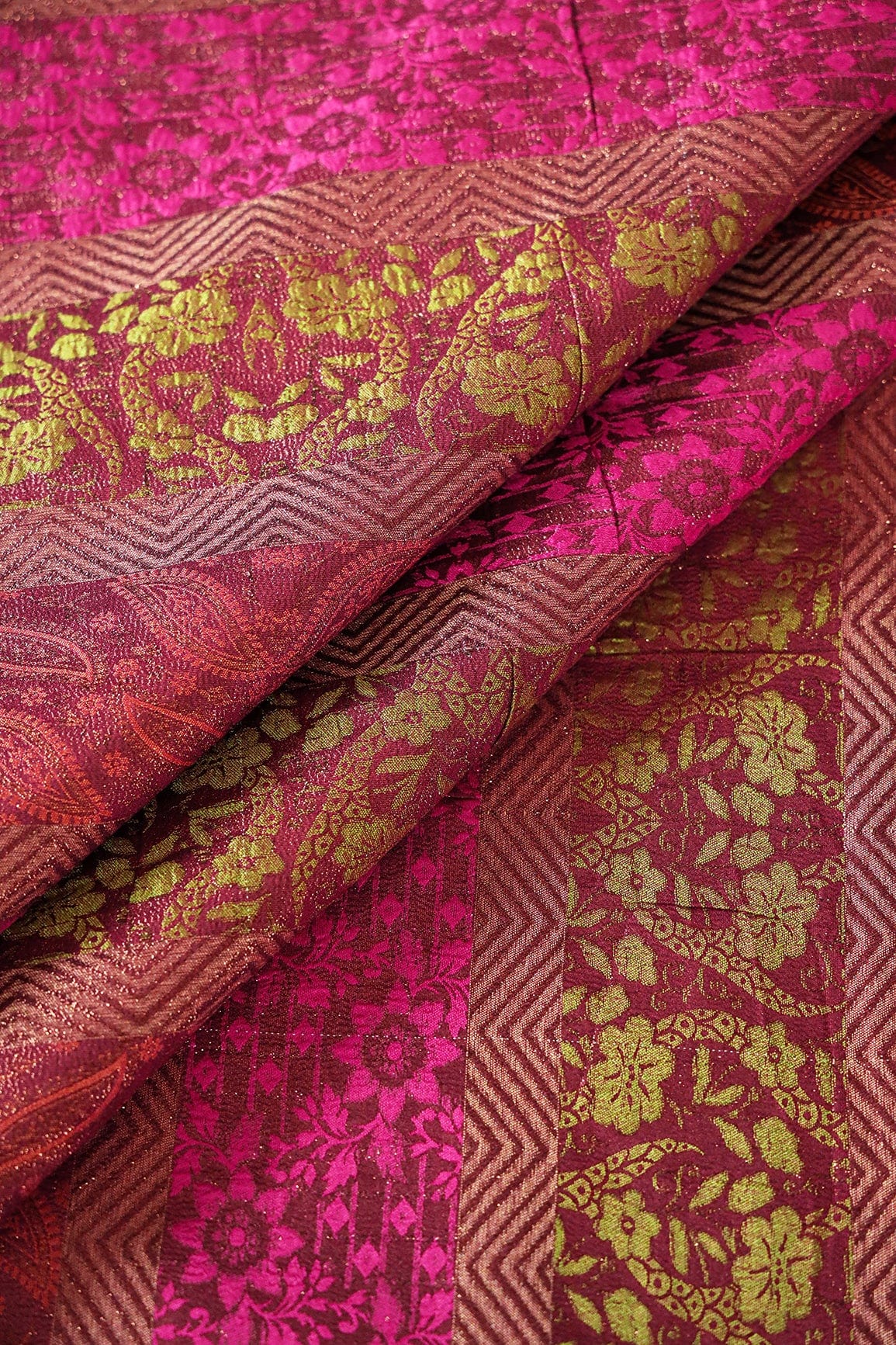 Multi Color Floral Banarasi Zari Jacquard Fabric - doeraa