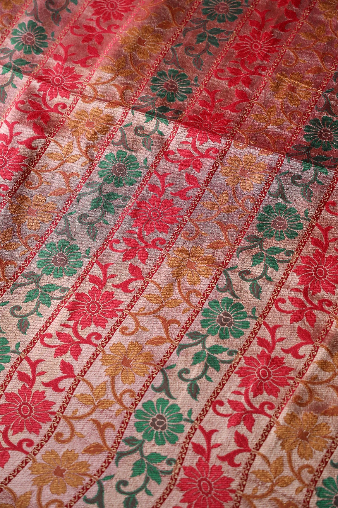 Multi Color Floral Banarasi Zari Jacquard Fabric - doeraa