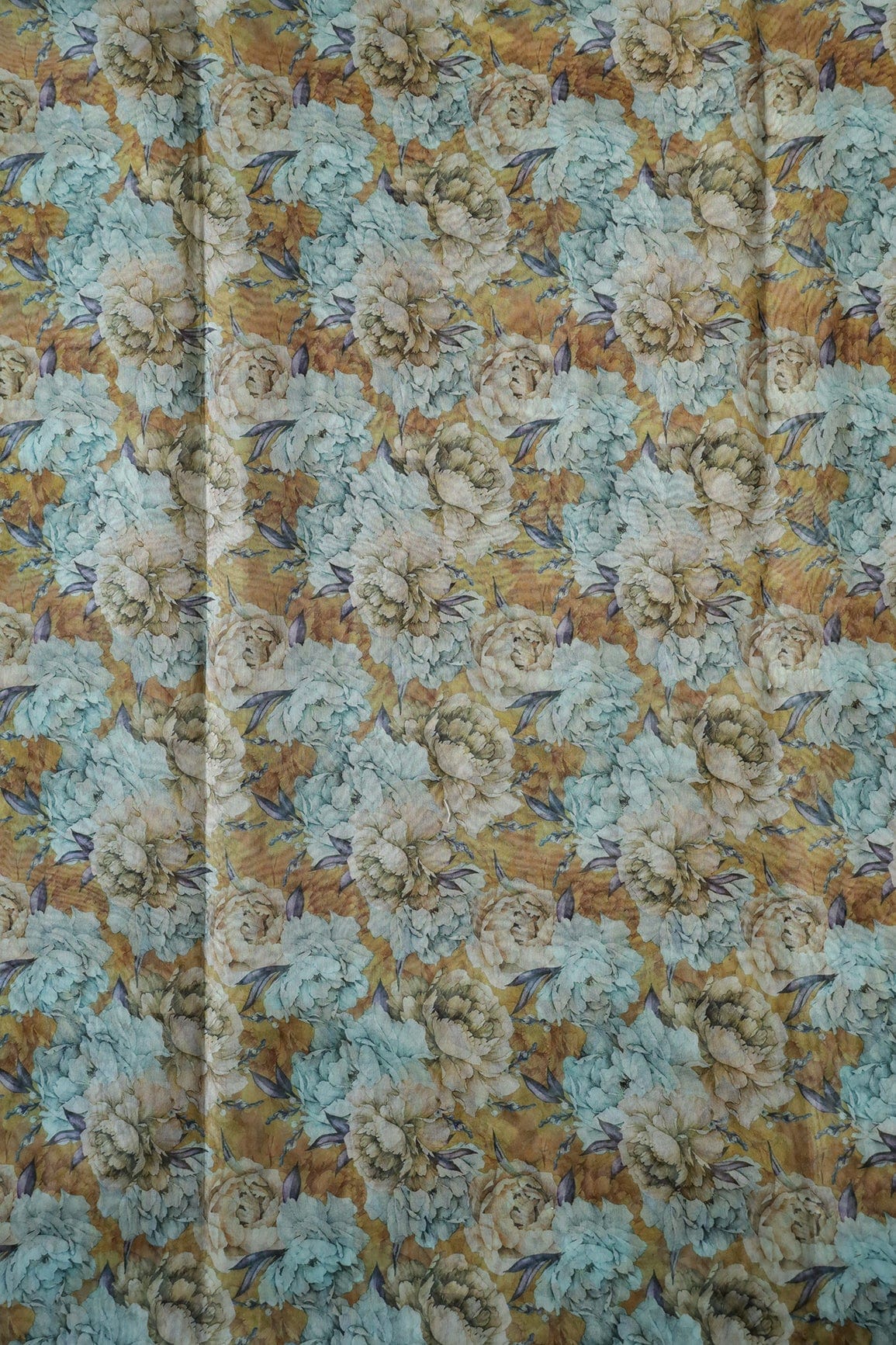 Multi Color Floral Digital Print On Light Brown Organza Fabric - doeraa