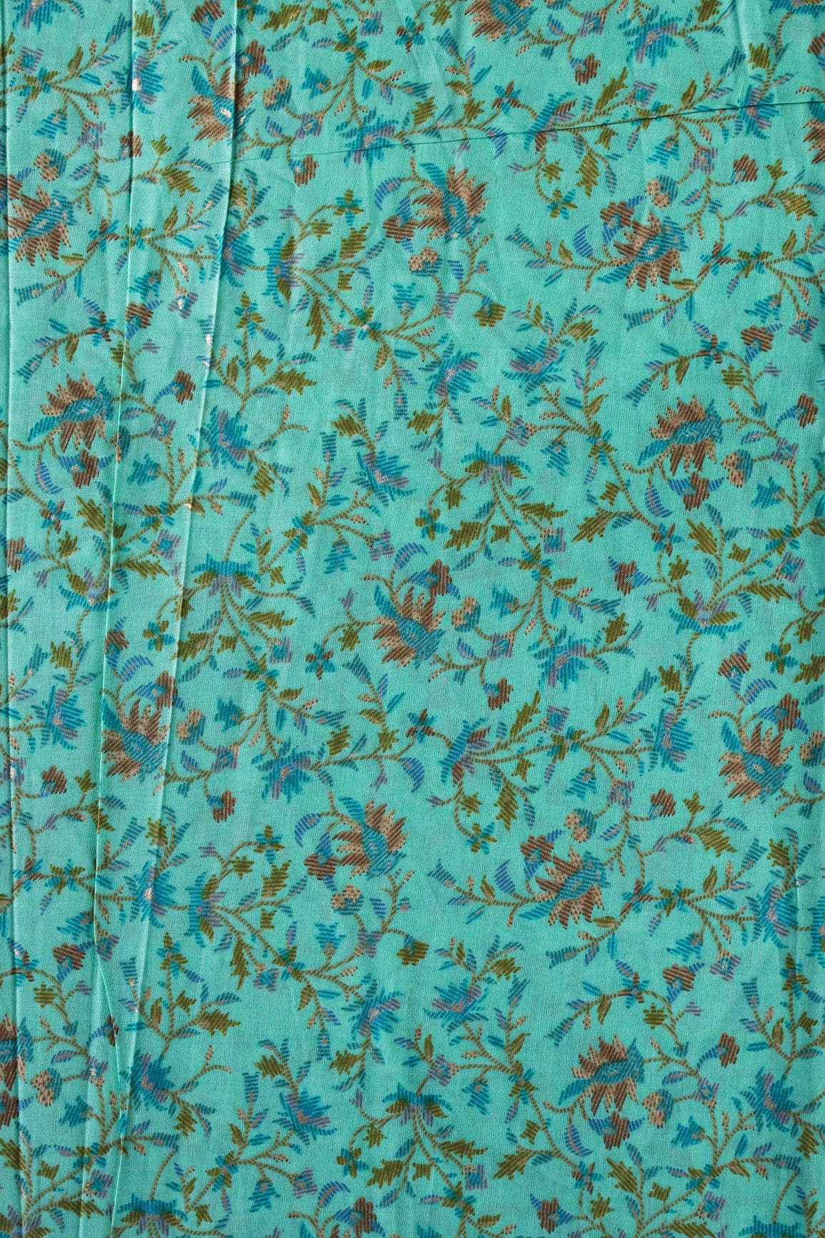 Multi Color Floral Foil Print On Mint Green Pure Mul Cotton Fabric - doeraa