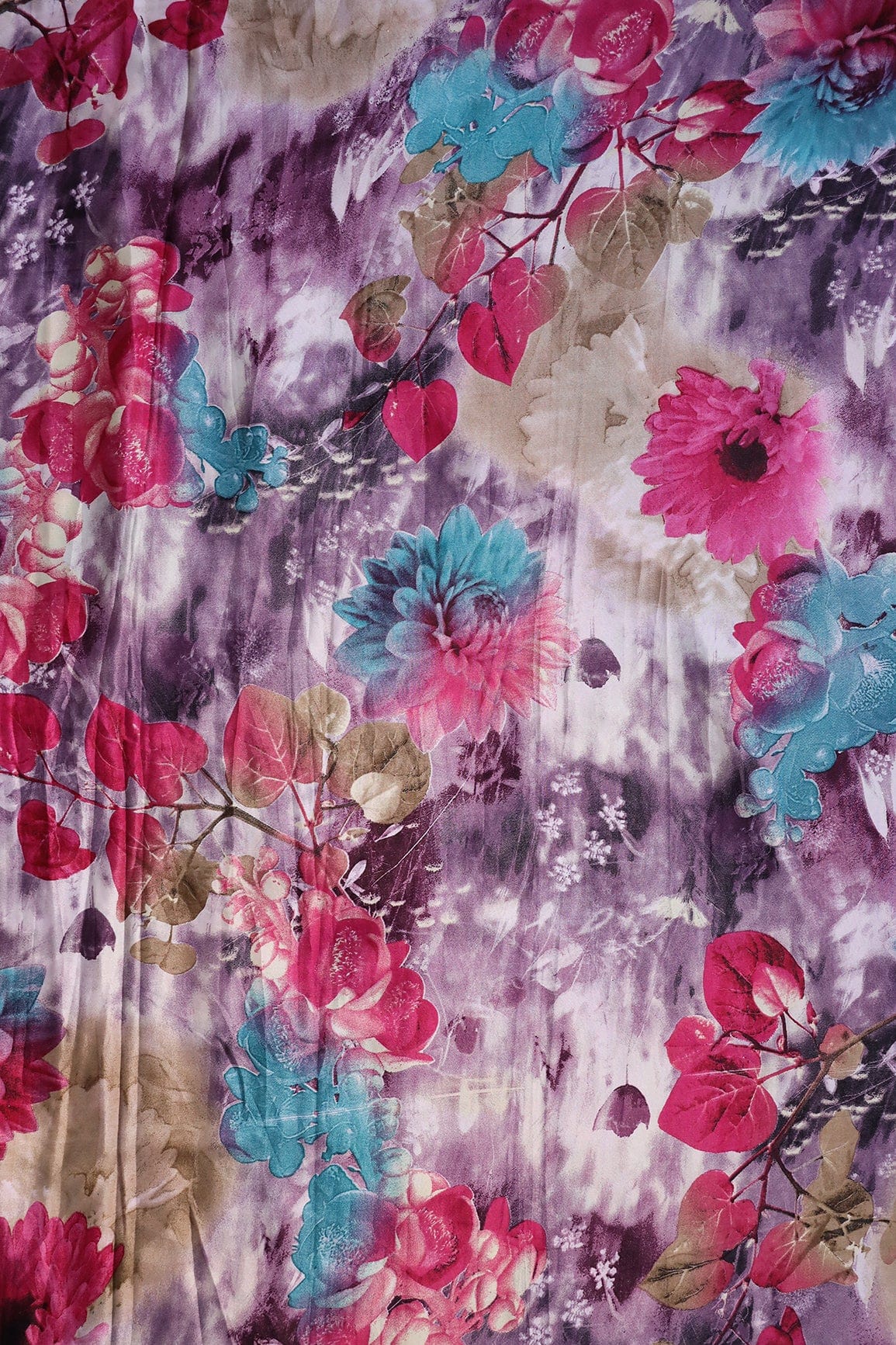 Multi Color Floral Pattern Digital Print On Crepe Fabric - doeraa