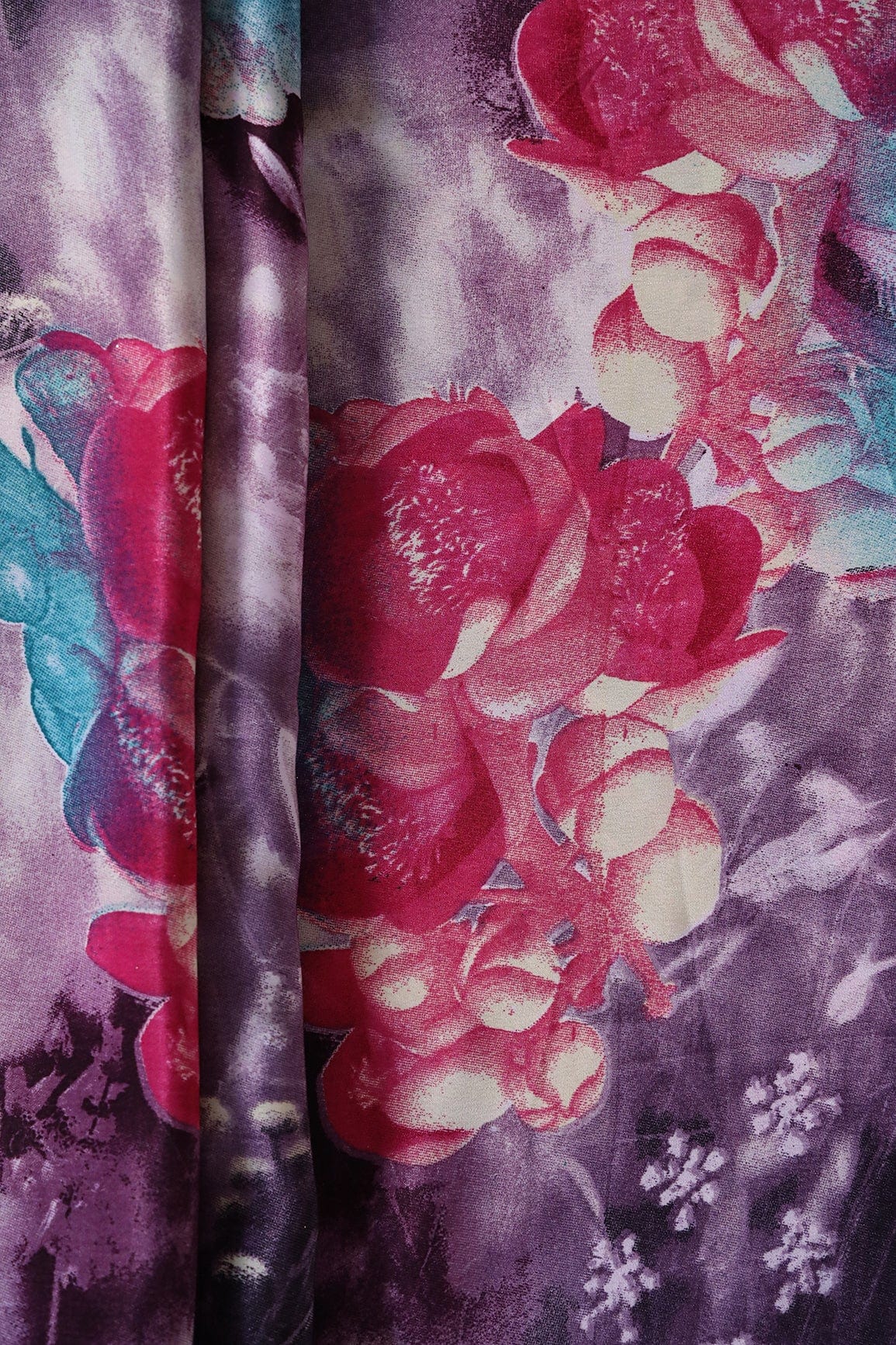 Multi Color Floral Pattern Digital Print On Crepe Fabric - doeraa