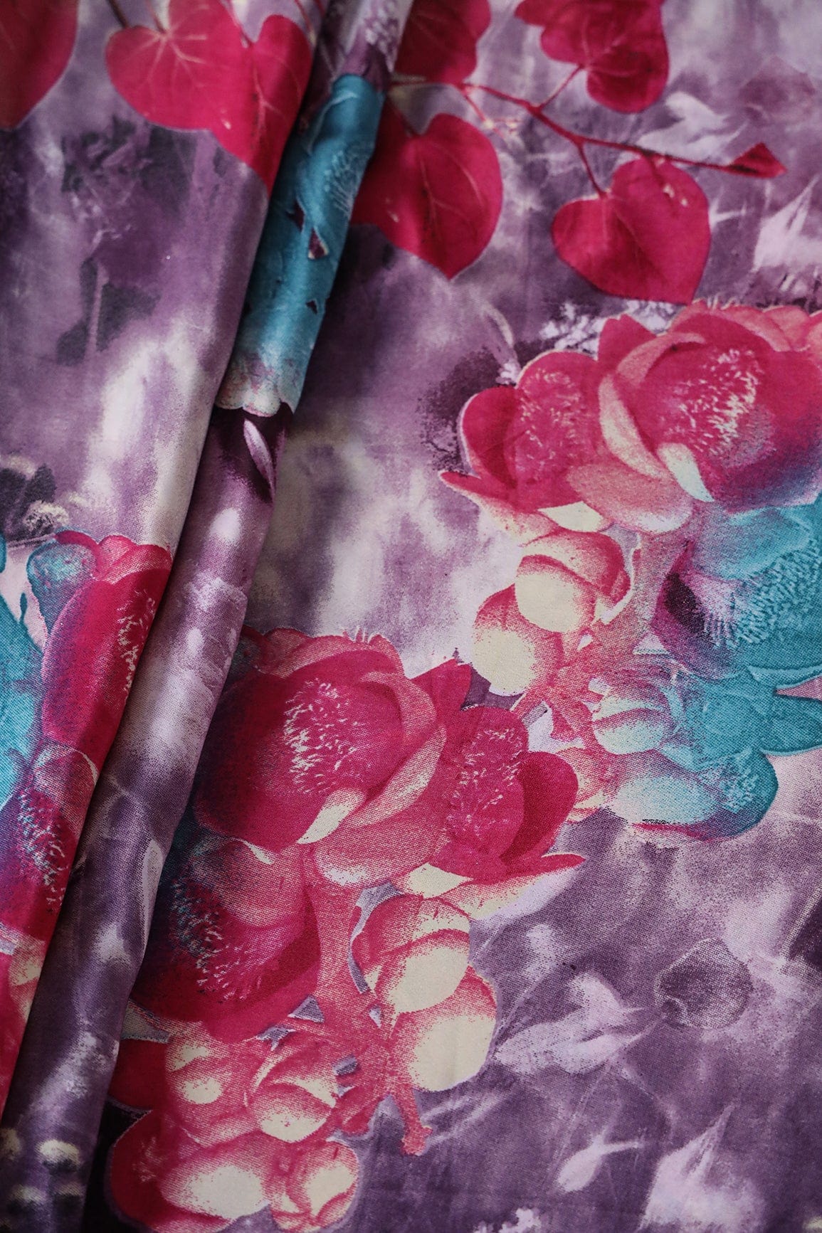 Multi Color Floral Pattern Digital Print On Crepe Fabric - doeraa