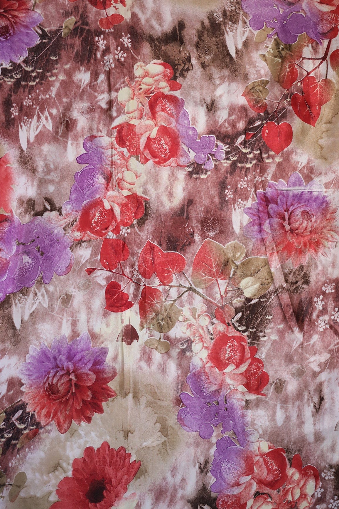 Multi Color Floral Pattern Digital Print On Crepe Fabric - doeraa