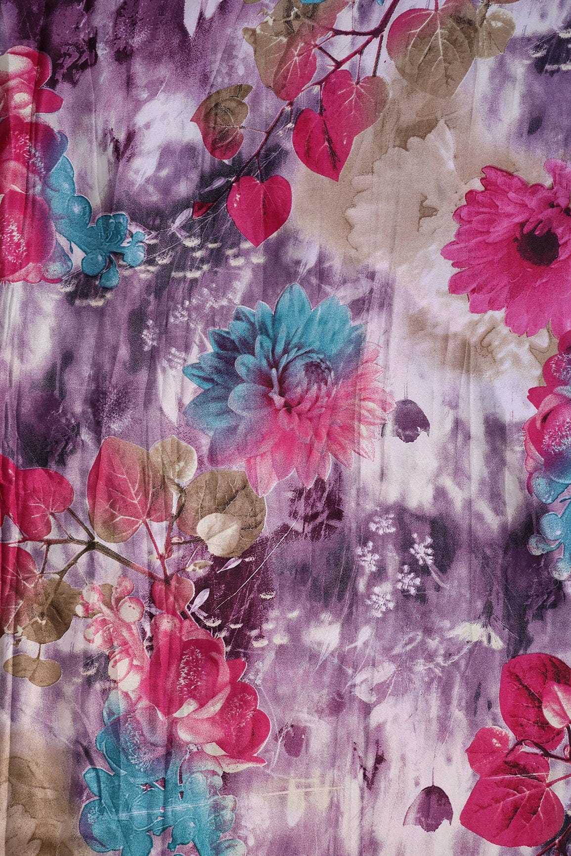 Multi Color Floral Pattern Digital Print On Crepe Fabric - doeraa