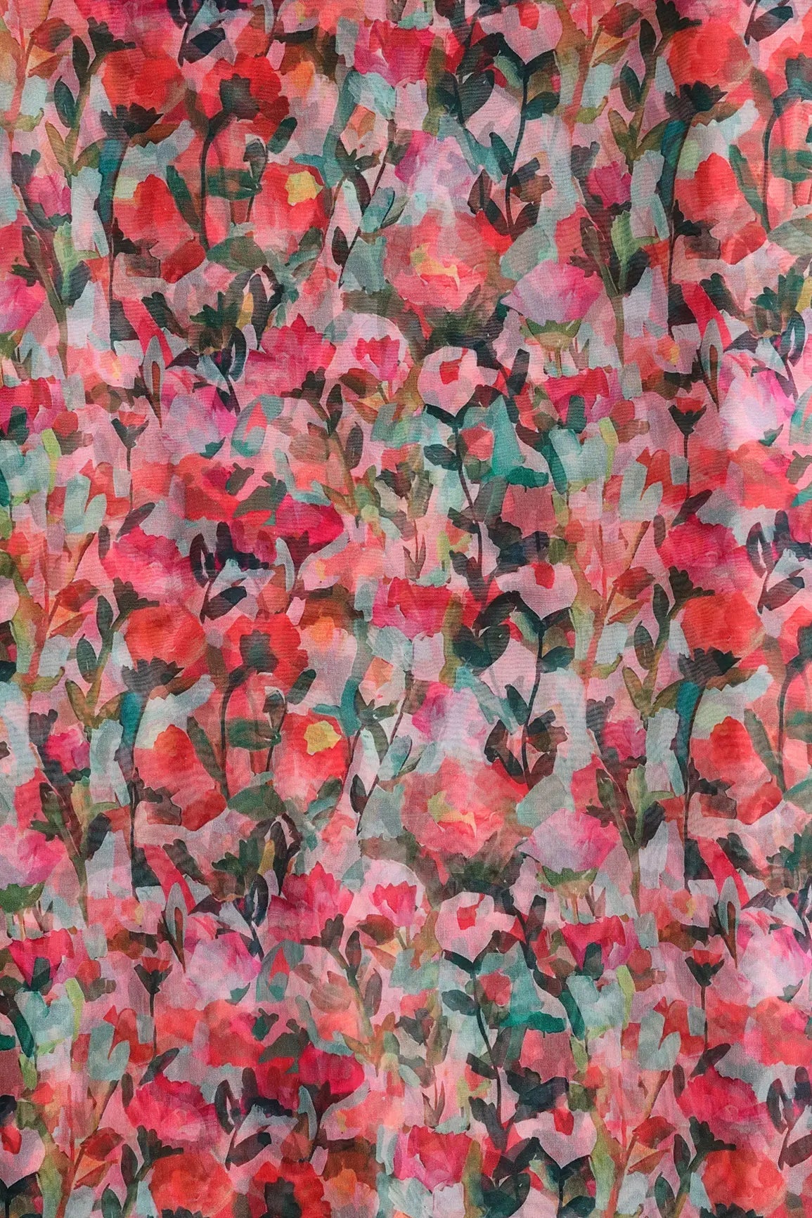 Multi Color Floral Pattern Digital Print On Light Olive Organza Fabric - doeraa