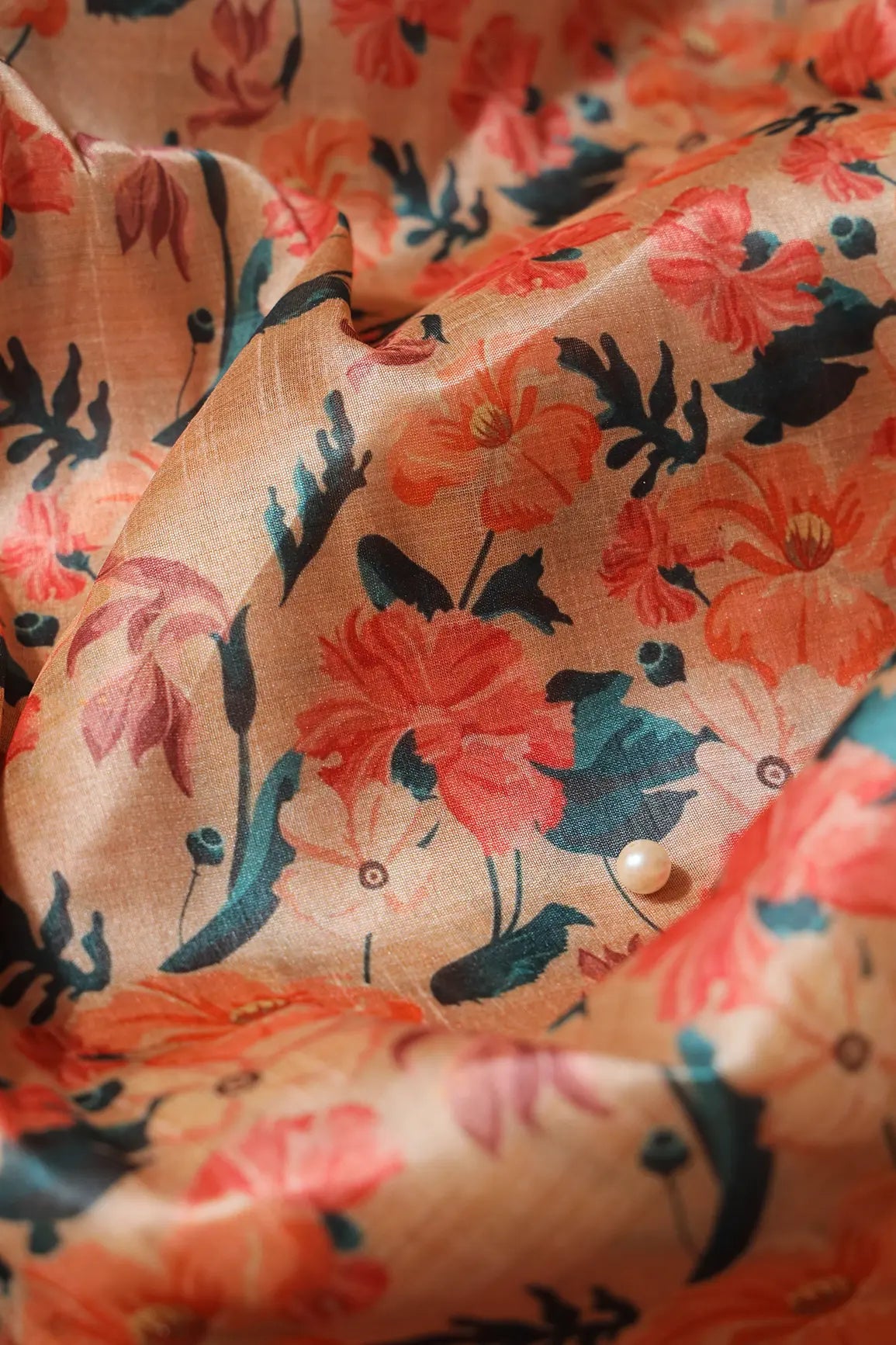 Multi Color Floral Pattern Digital Print On Mulberry Silk Fabric - doeraa