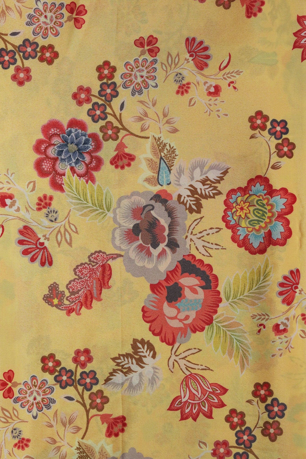 Multi Color Floral Pattern Digital Print On Yellow Crepe Fabric - doeraa