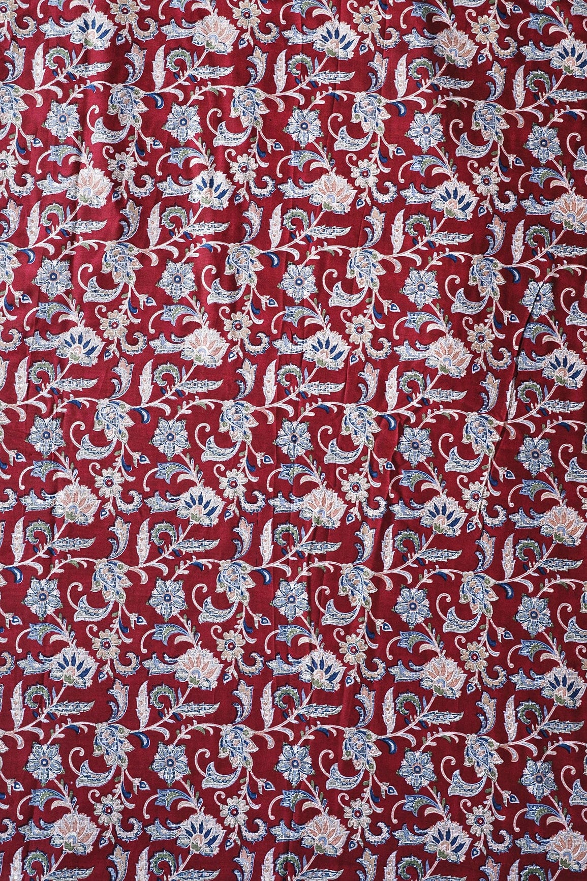 Multi Color Floral Pattern With Foil Print On Maroon Rayon Fabric - doeraa