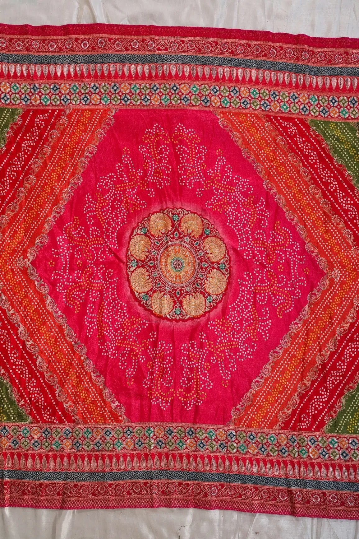 Multi Color Pure Viscose Dola Silk Jacquard Print Dupatta - doeraa