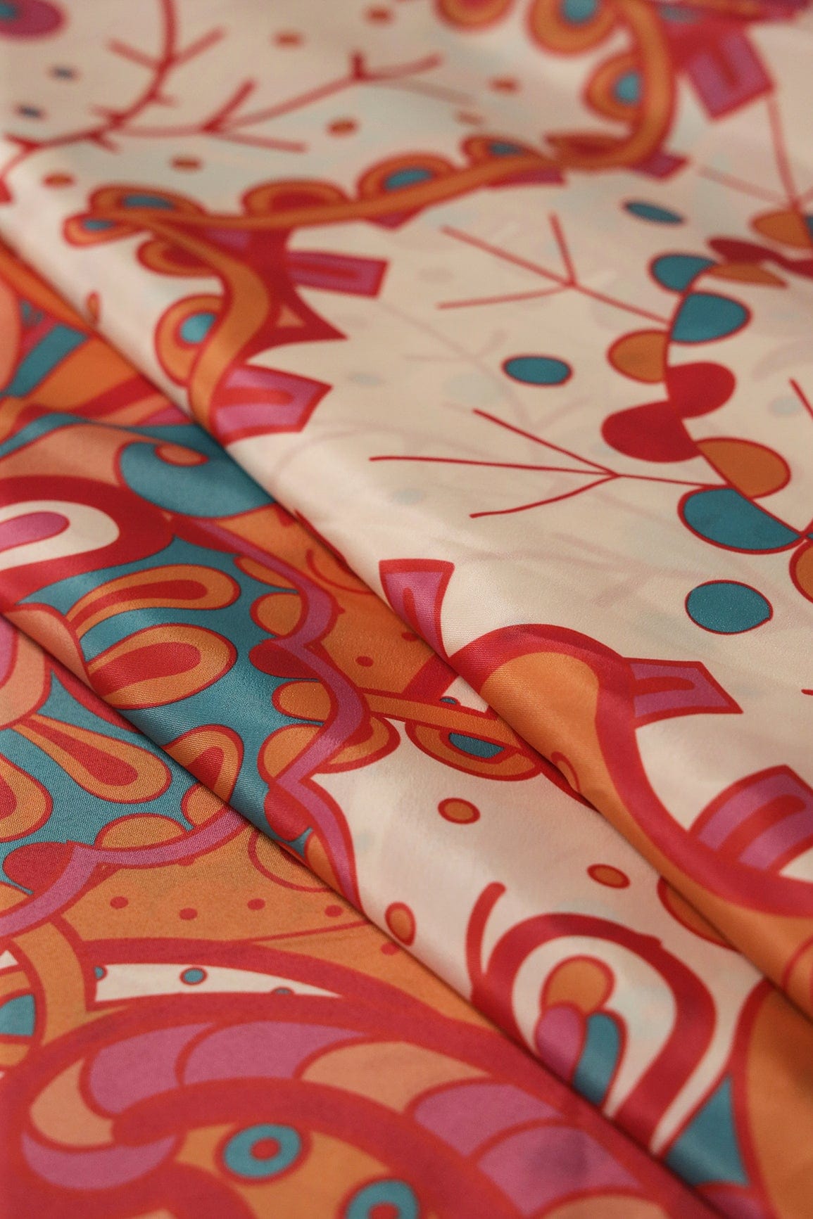 Multi Color Quirky Pattern Digital Print On Crepe Fabric - doeraa