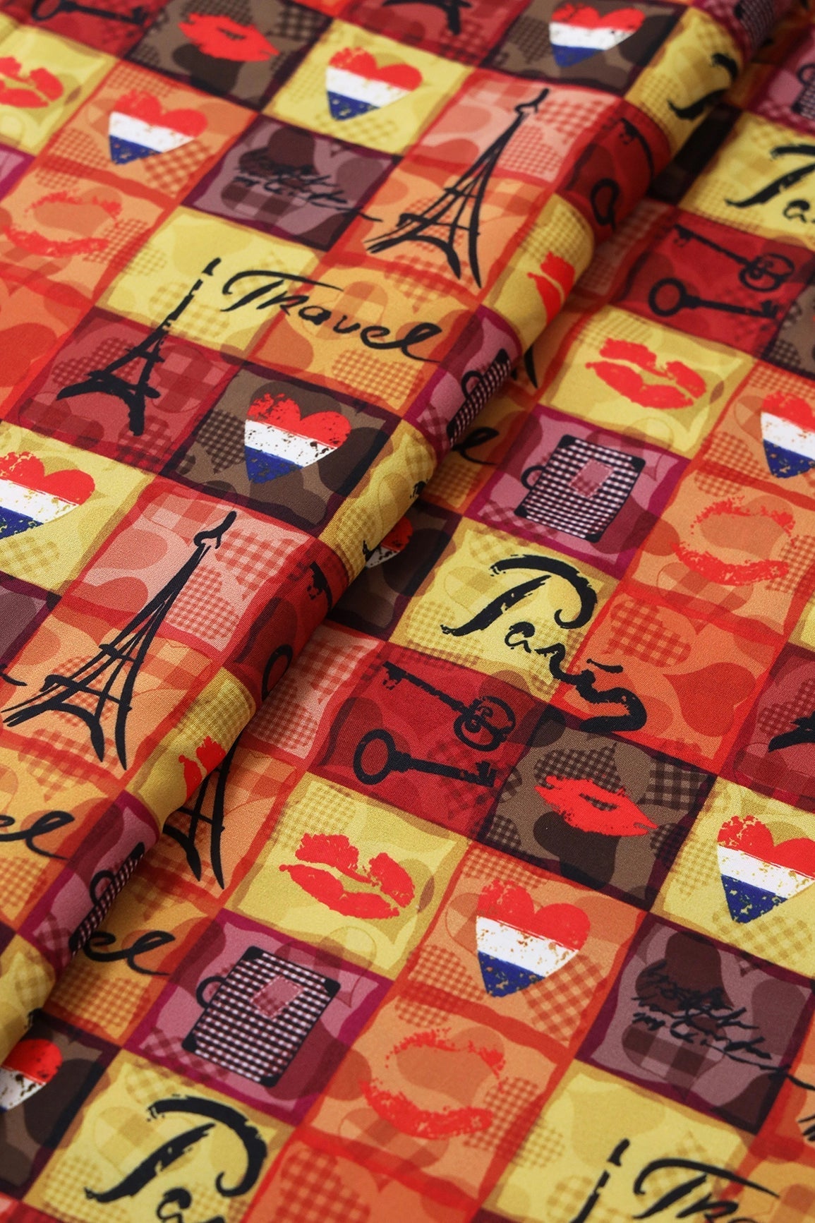 Multi Color Quirky Pattern Digital Print On Heavy Multi Polyester Fabric - doeraa